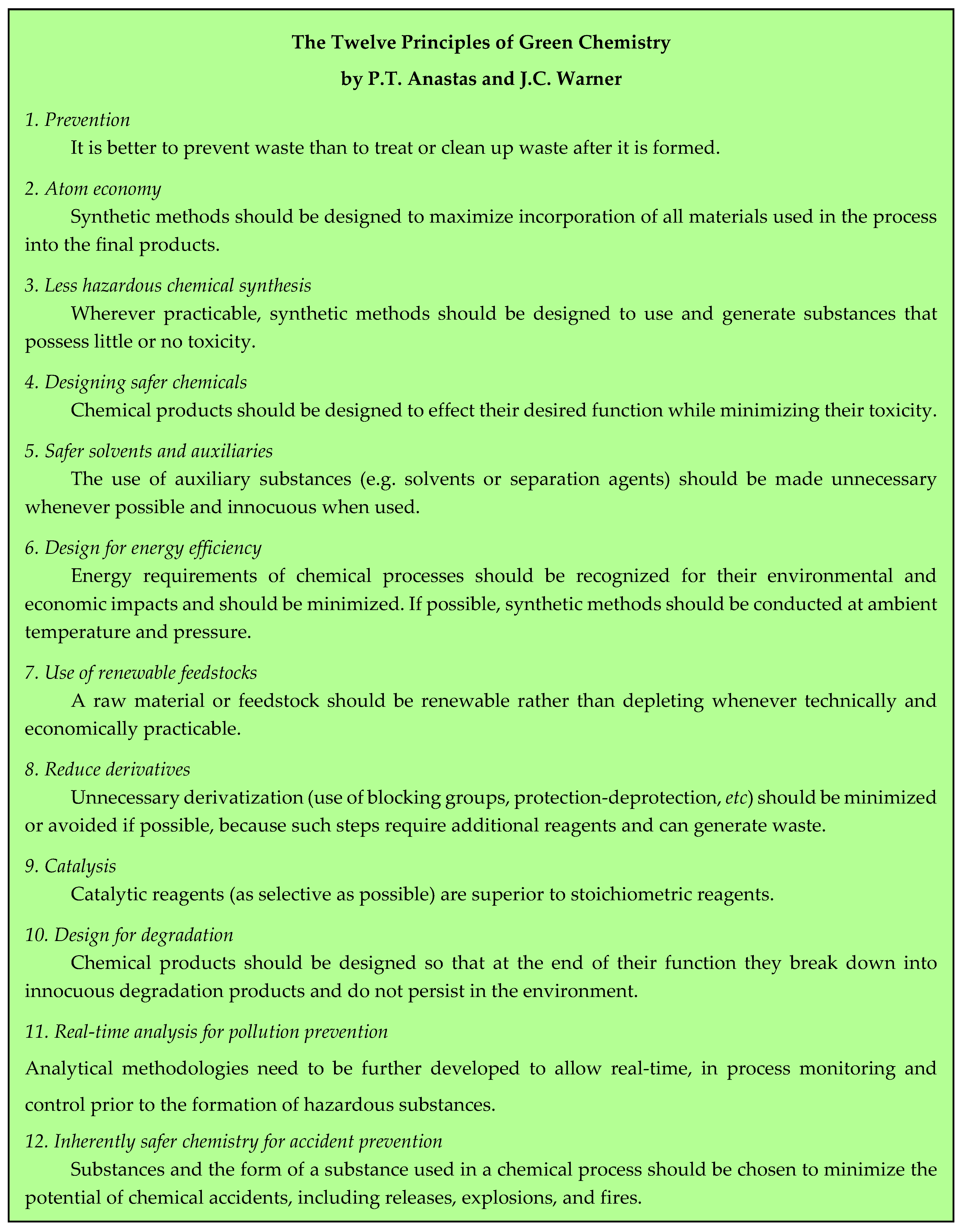 12 principles of green chemistry