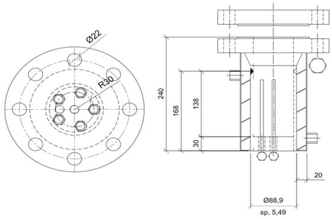 Technical scheme of the reactor used for CH4/C2H6 hydrate production. Values are given in [mm].