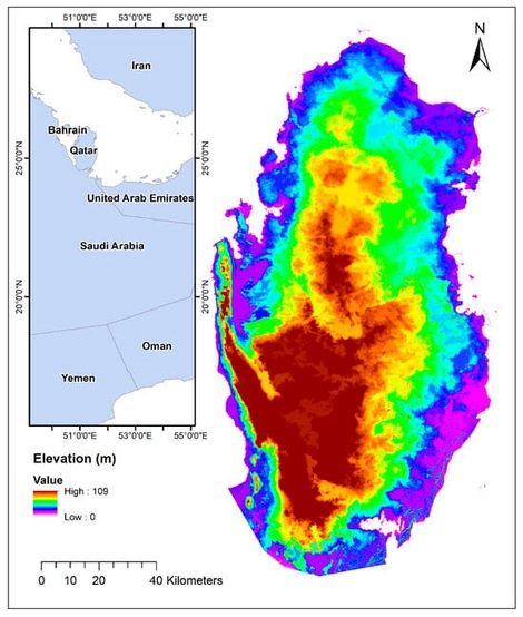Digital Elevation Model and location of the study area.