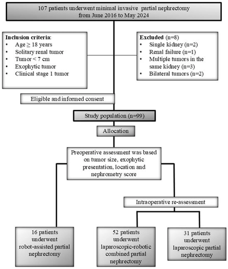 Diagram of Patient Selection and Allocation for Minimally Invasive Partial Nephrectomy.