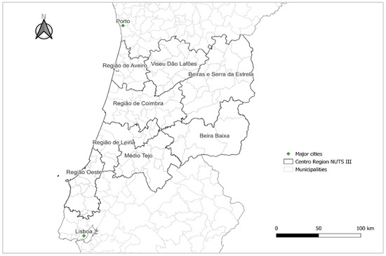 Mapa de resultados por região NUTS III.