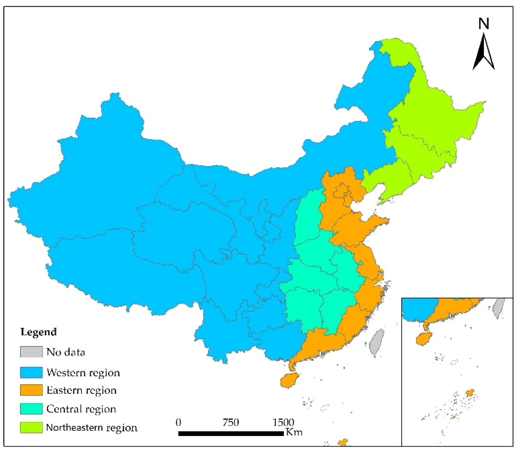 Croplands associated with interregional trade; the color of the regions