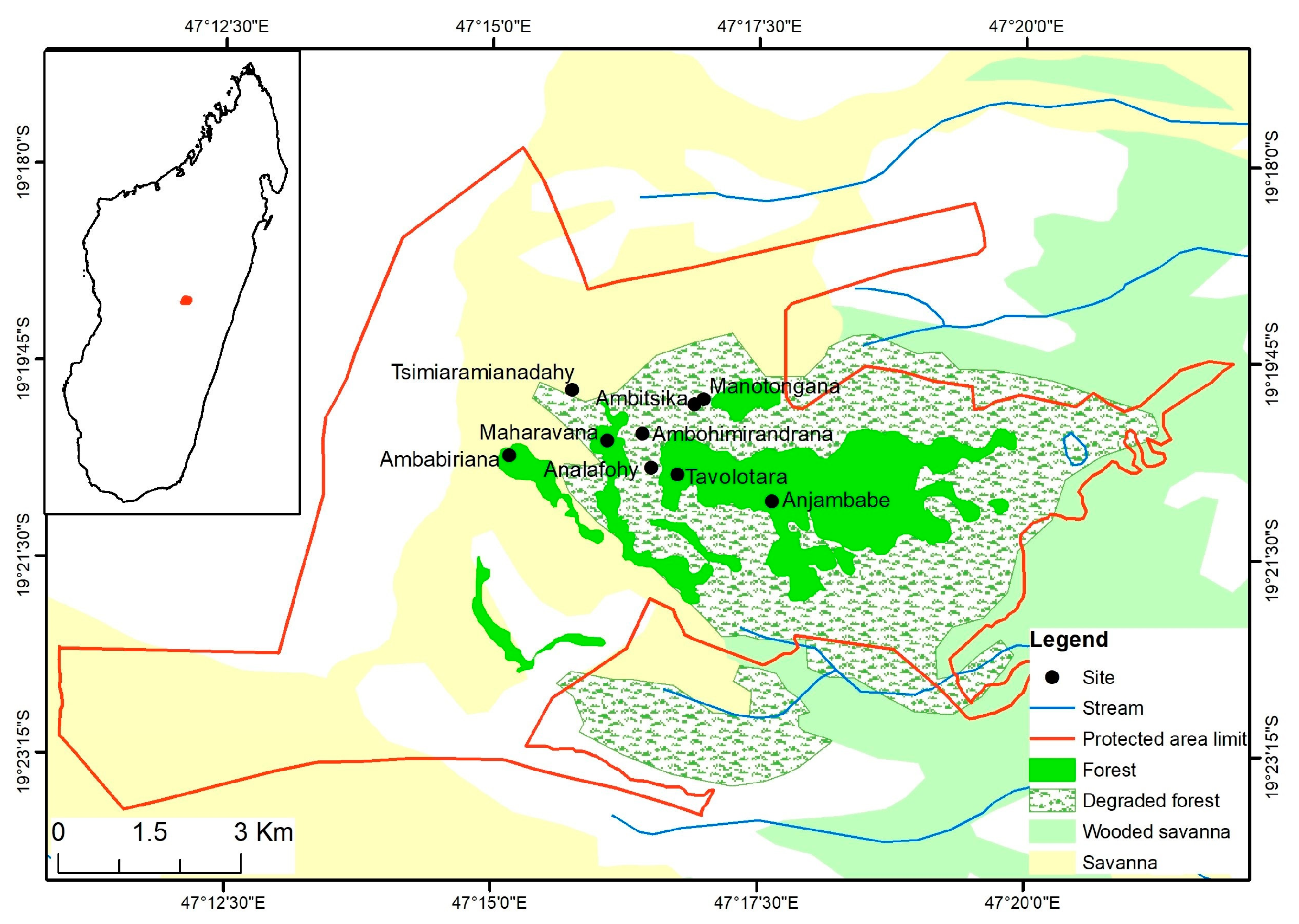 Location of study sites at Ibity mountain, Madagascar, with different