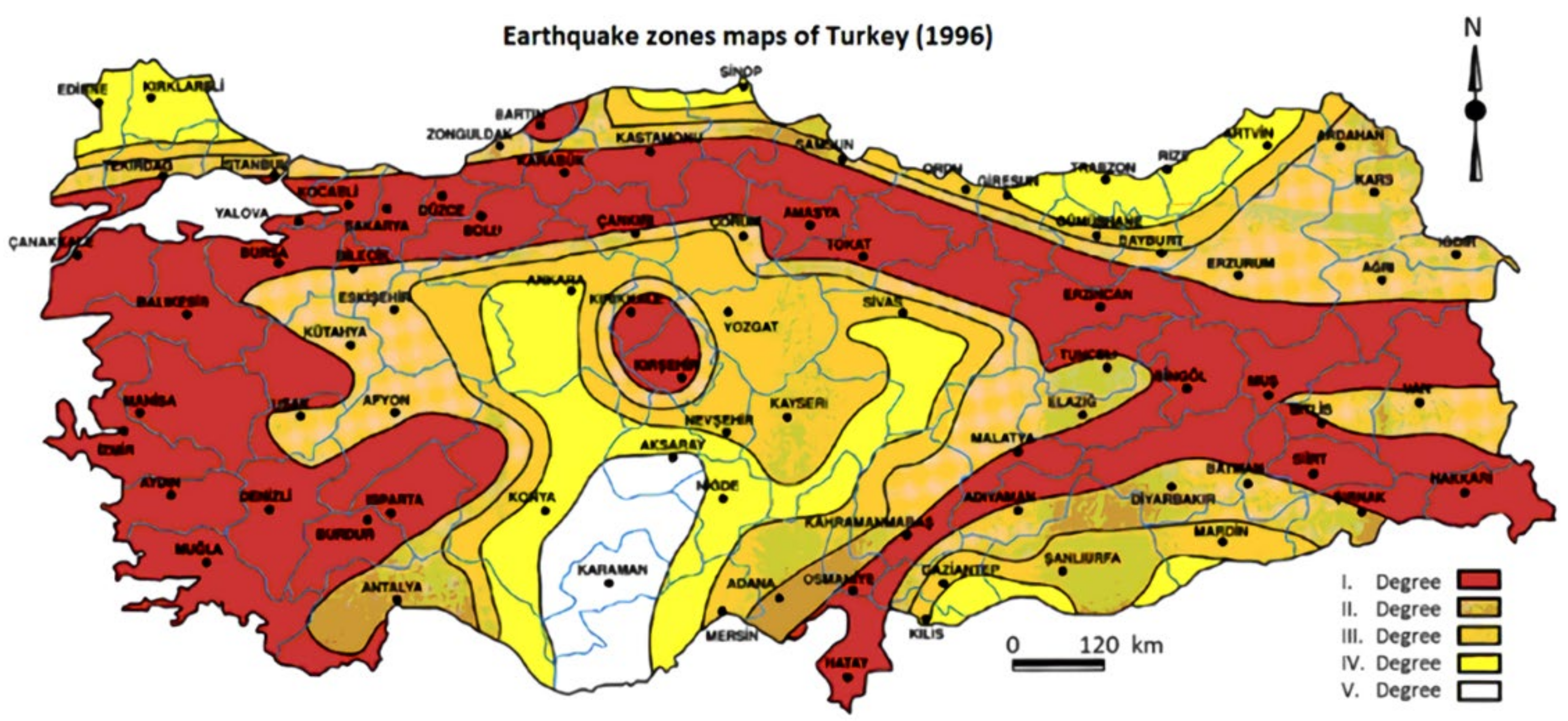 Figure 9. Earthquake zones map of Turkey 92. 