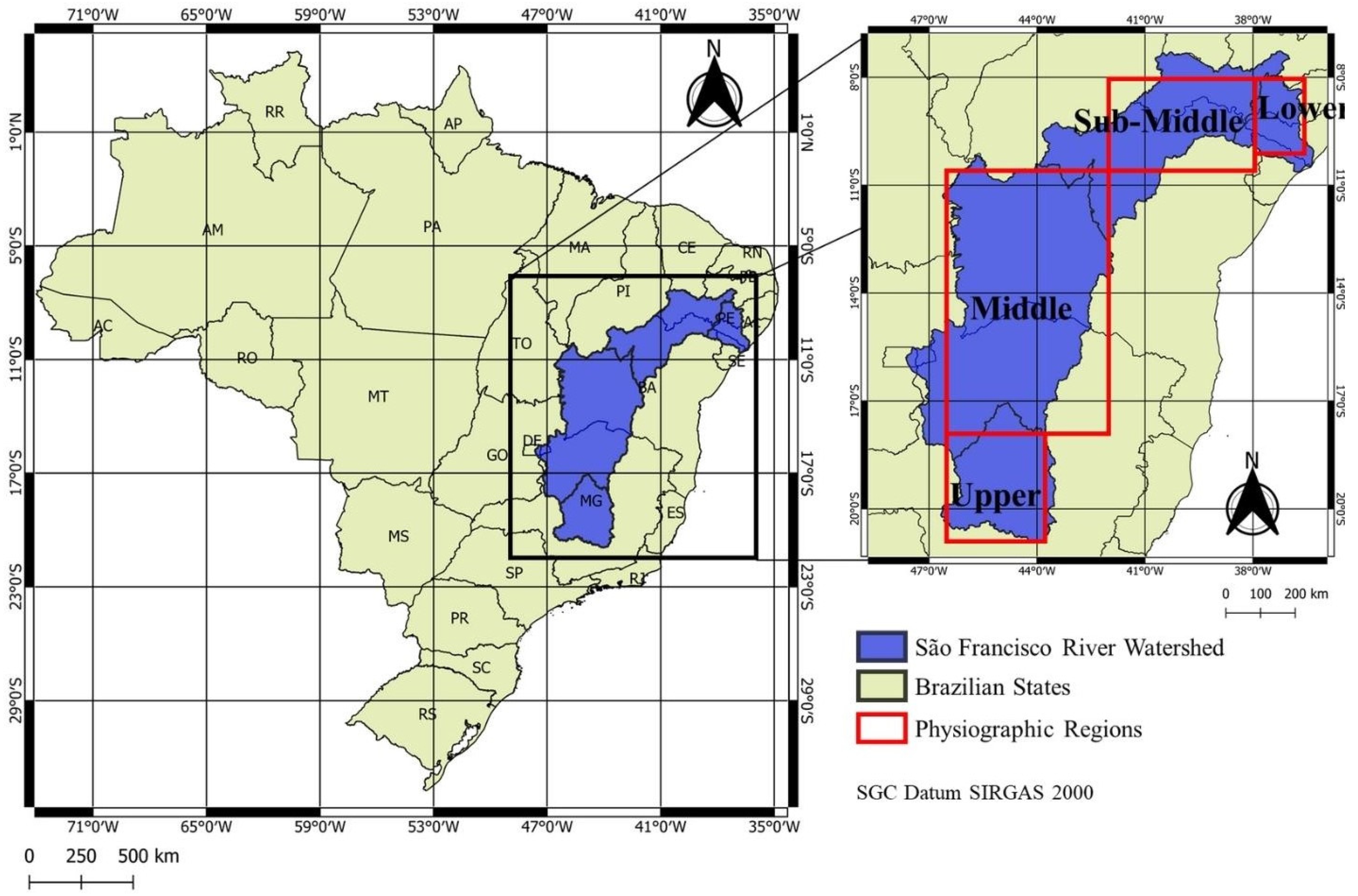 map of South America highlighting brazil, Rio San francisco