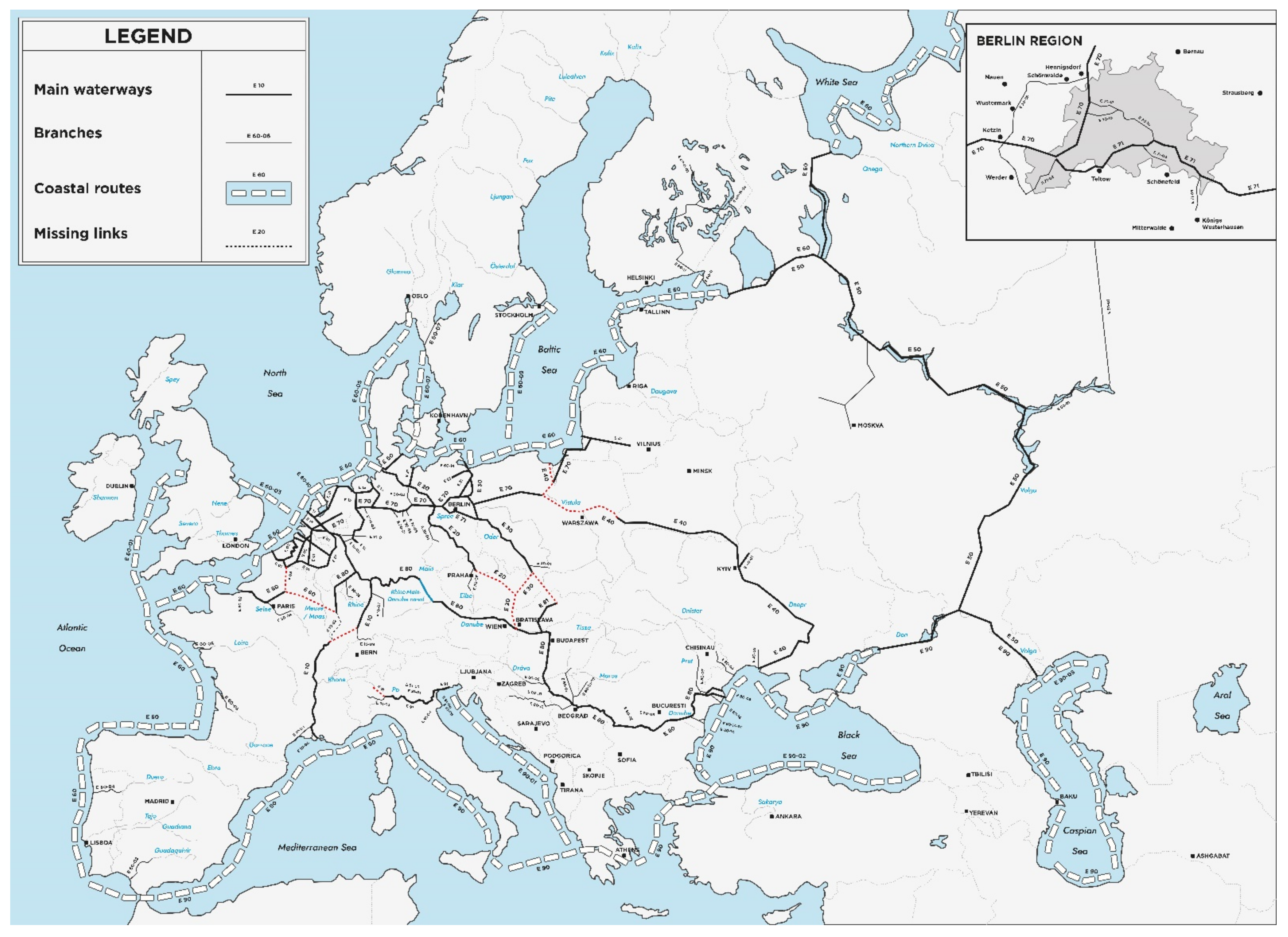 blank europe map with rivers