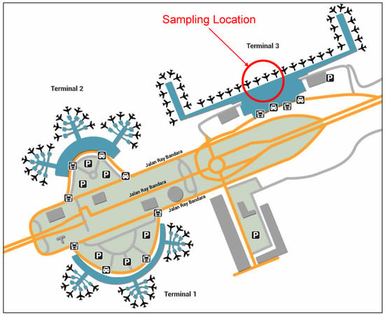 Using the airports as points of reference, here's an estimation of