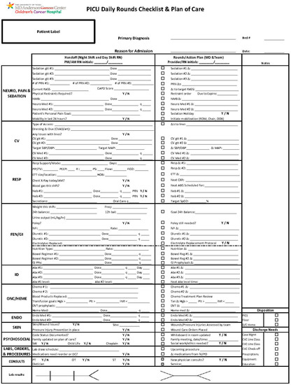 Children | Free Full-Text | Implementing Rounding Checklists in a ...