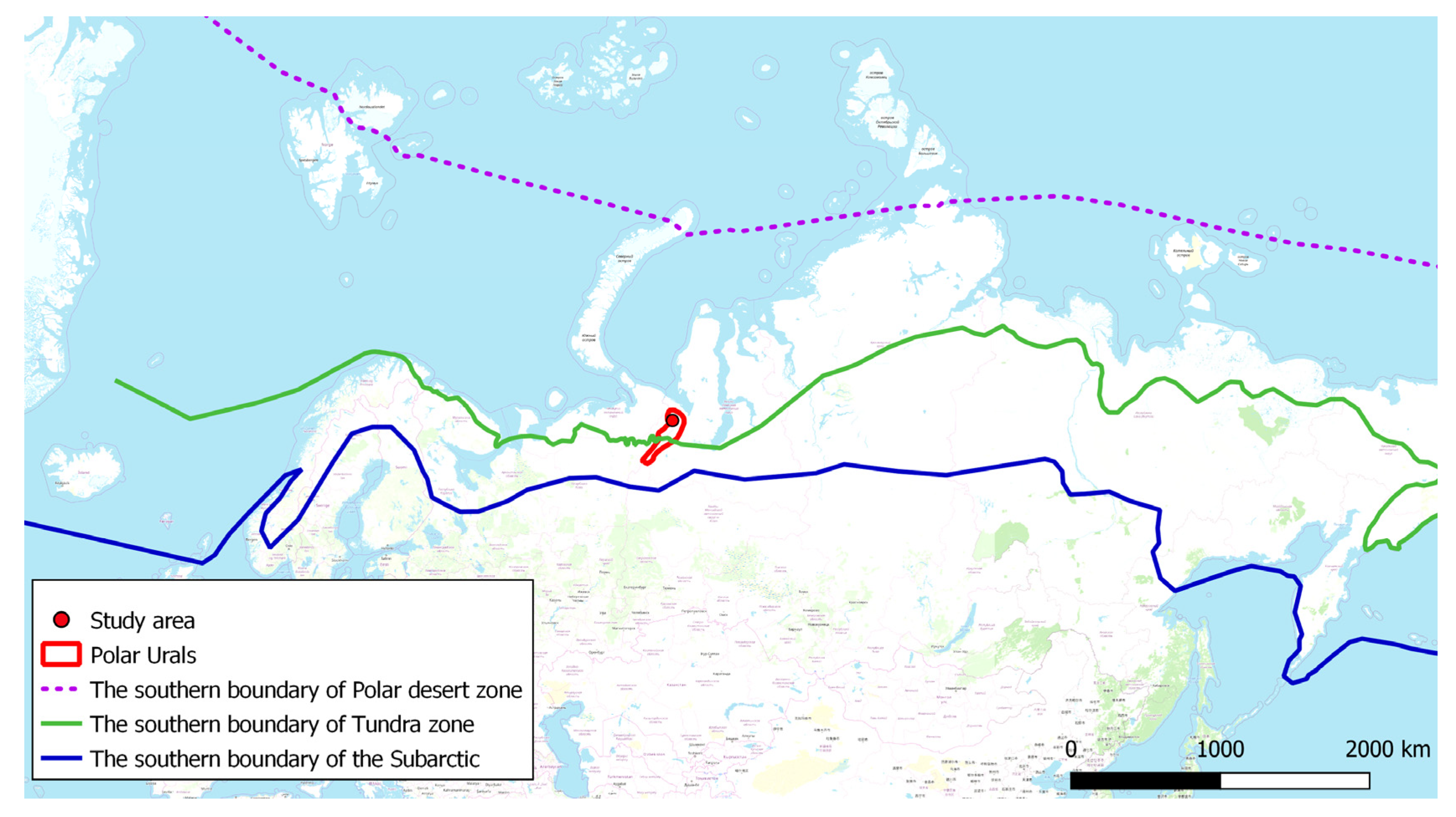 urals mountains map