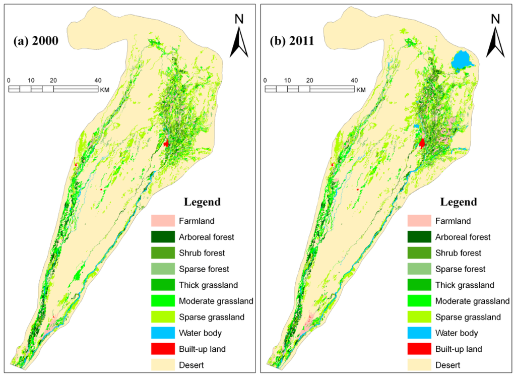 専用20キロ Ejin Oasis Land Use and Vegetation Change between 2000 and