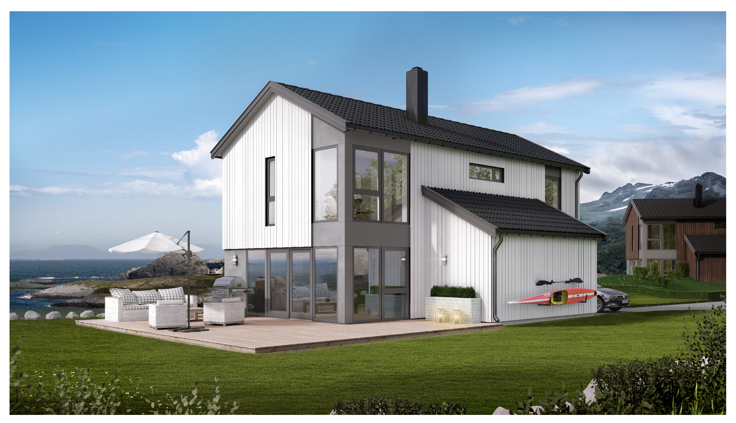 фасад в скандинавском стиле. проекты каркасников скандинавии. барнхаус терем про. компактный двухэтажный дом. флэт хаус с односкатной крышей.