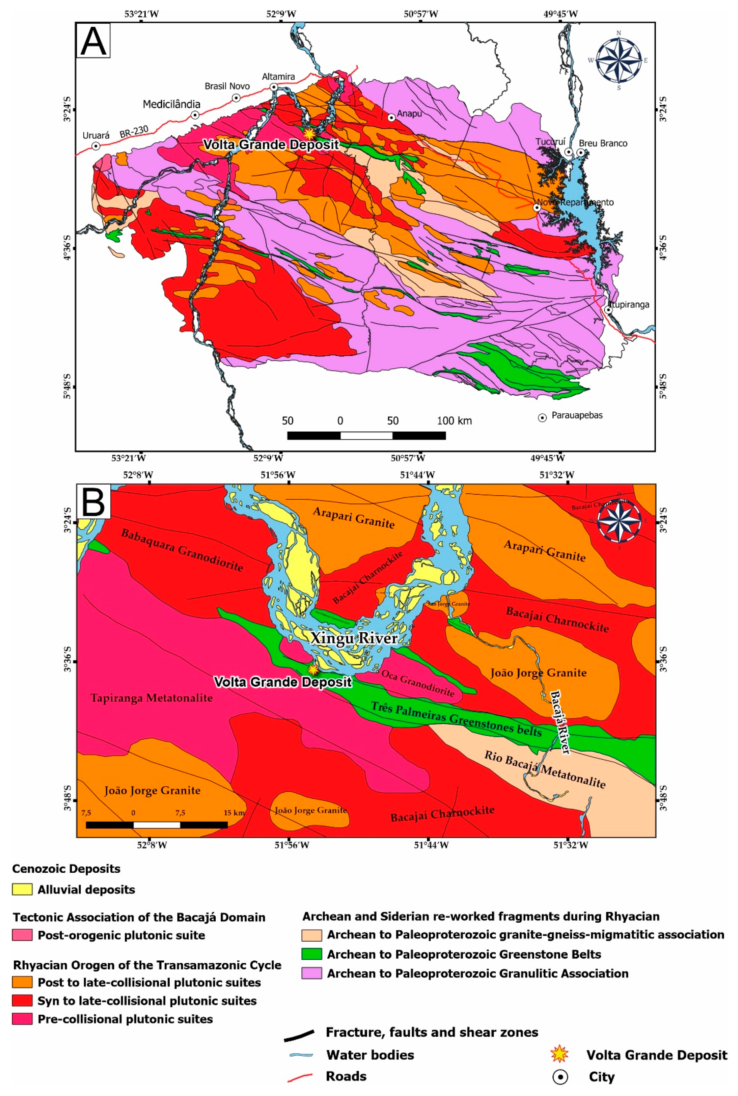 a Geologic map of the environs of the gold deposits and