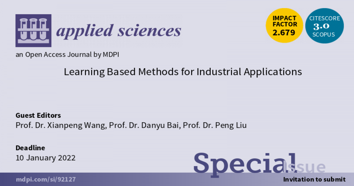 Applied Sciences | Special Issue : Learning Based Methods for 