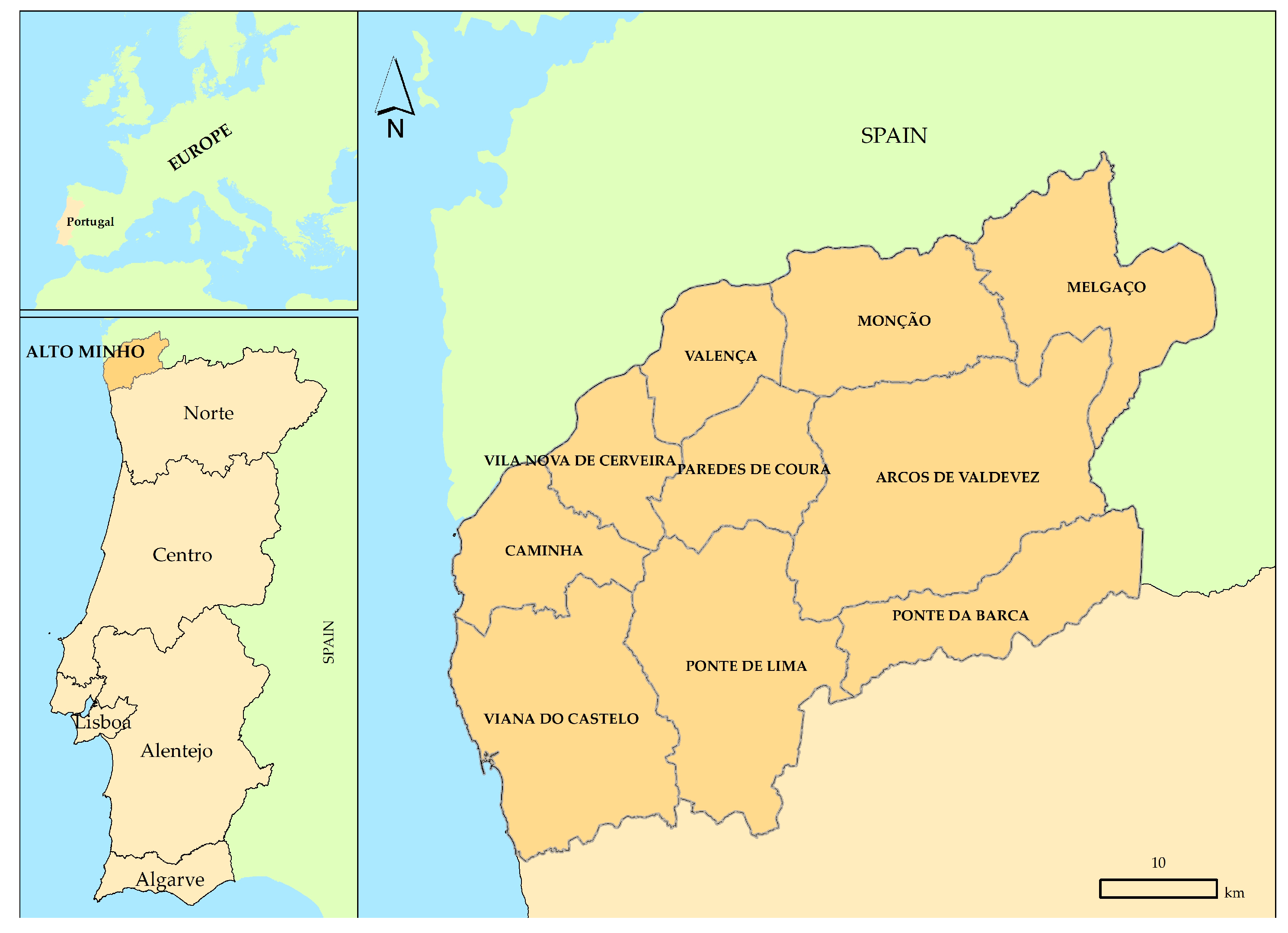 1: Mapa de Portugal continental com a identificação dos distritos