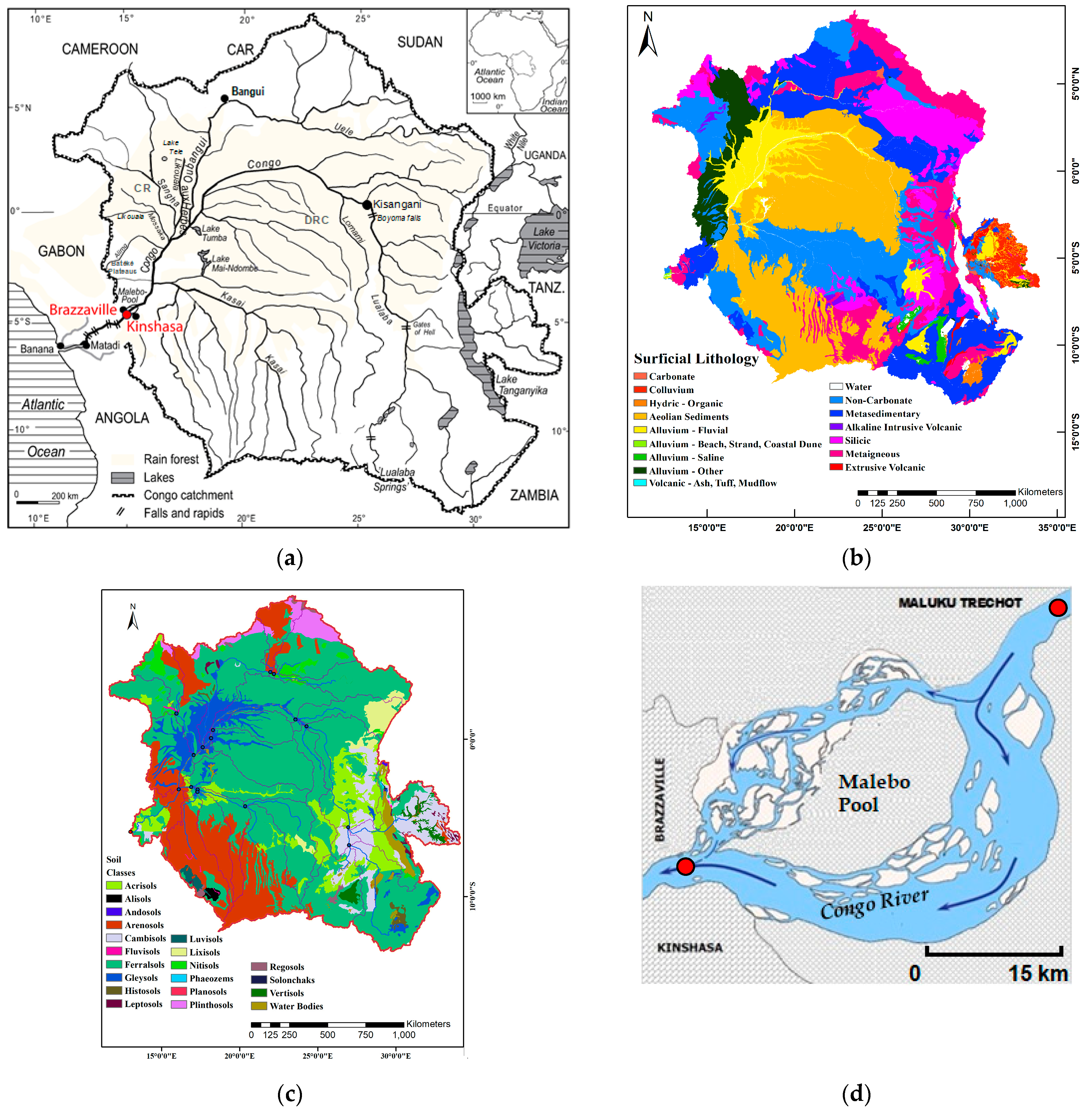 Location of the study site: (A) Location of the Congo River Basin