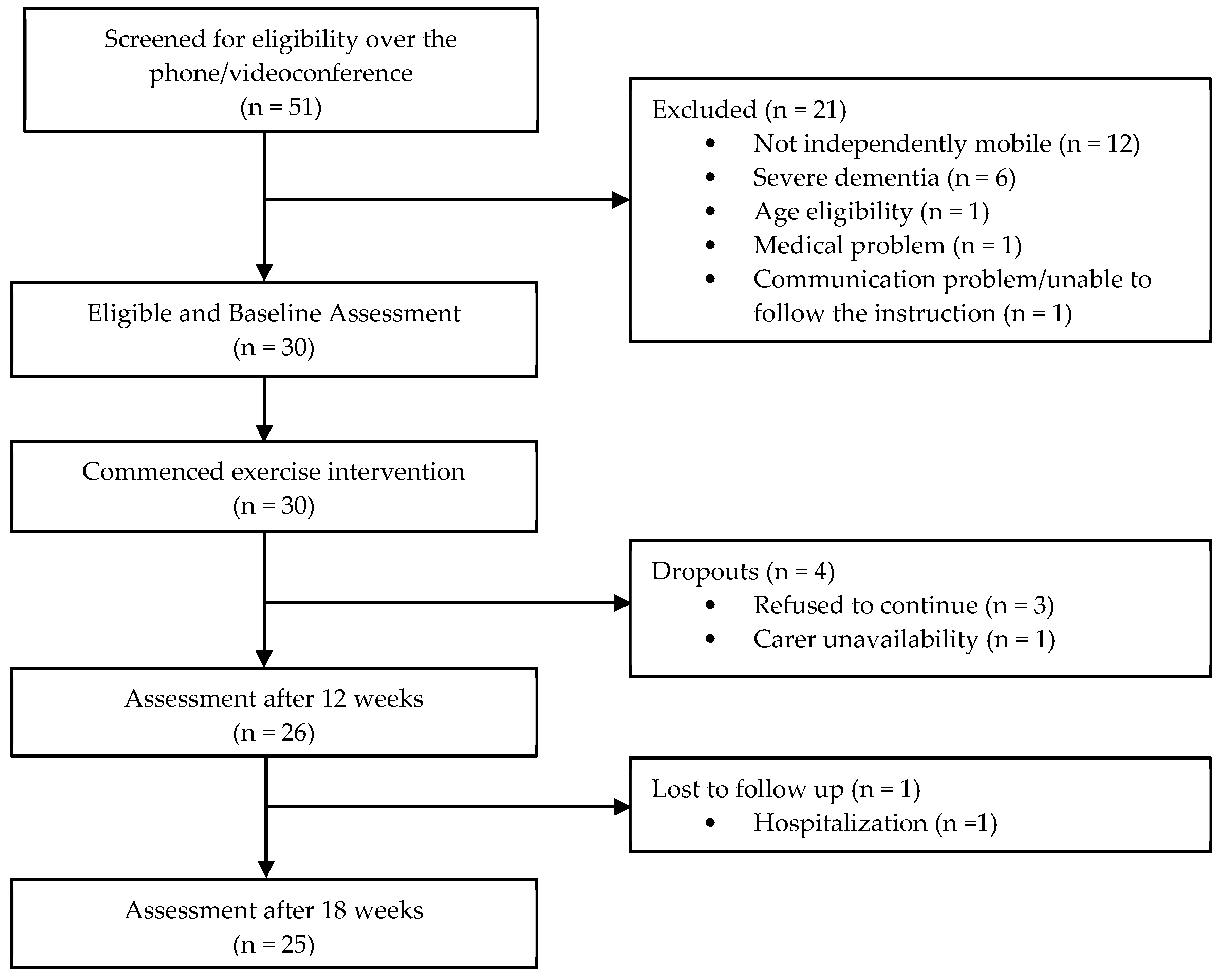 IJERPH Free Full-Text A Telehealth Home-Based Exercise Program for Community-Dwelling Older People with Dementia in Indonesia A Feasibility Study
