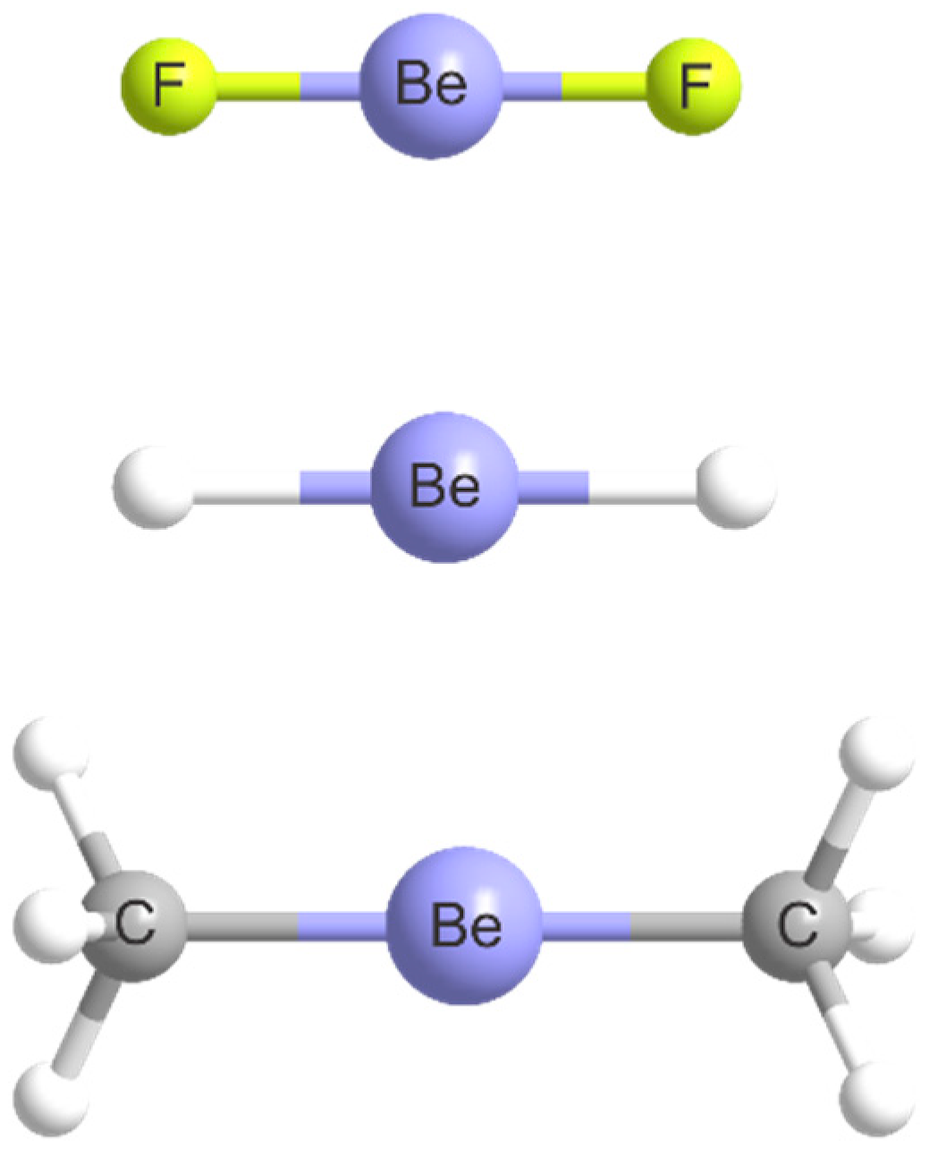 Figure 2.Geometries of BeF2, BeH2 and Be(CH3)2 optimized at the CCSD(T)/aug...