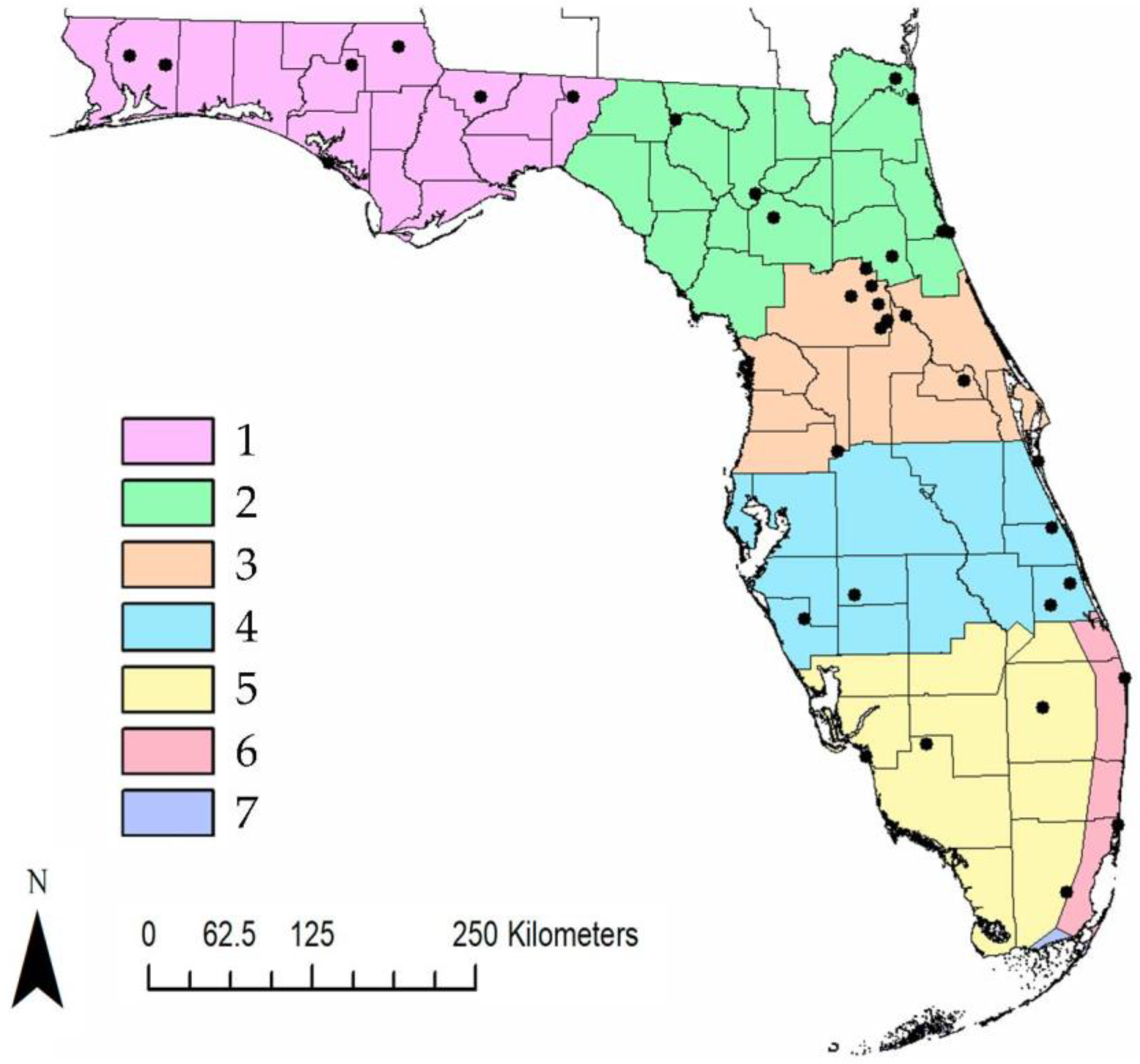 Map Of Florida Showing Geographic Distribution Of Borrelia Species