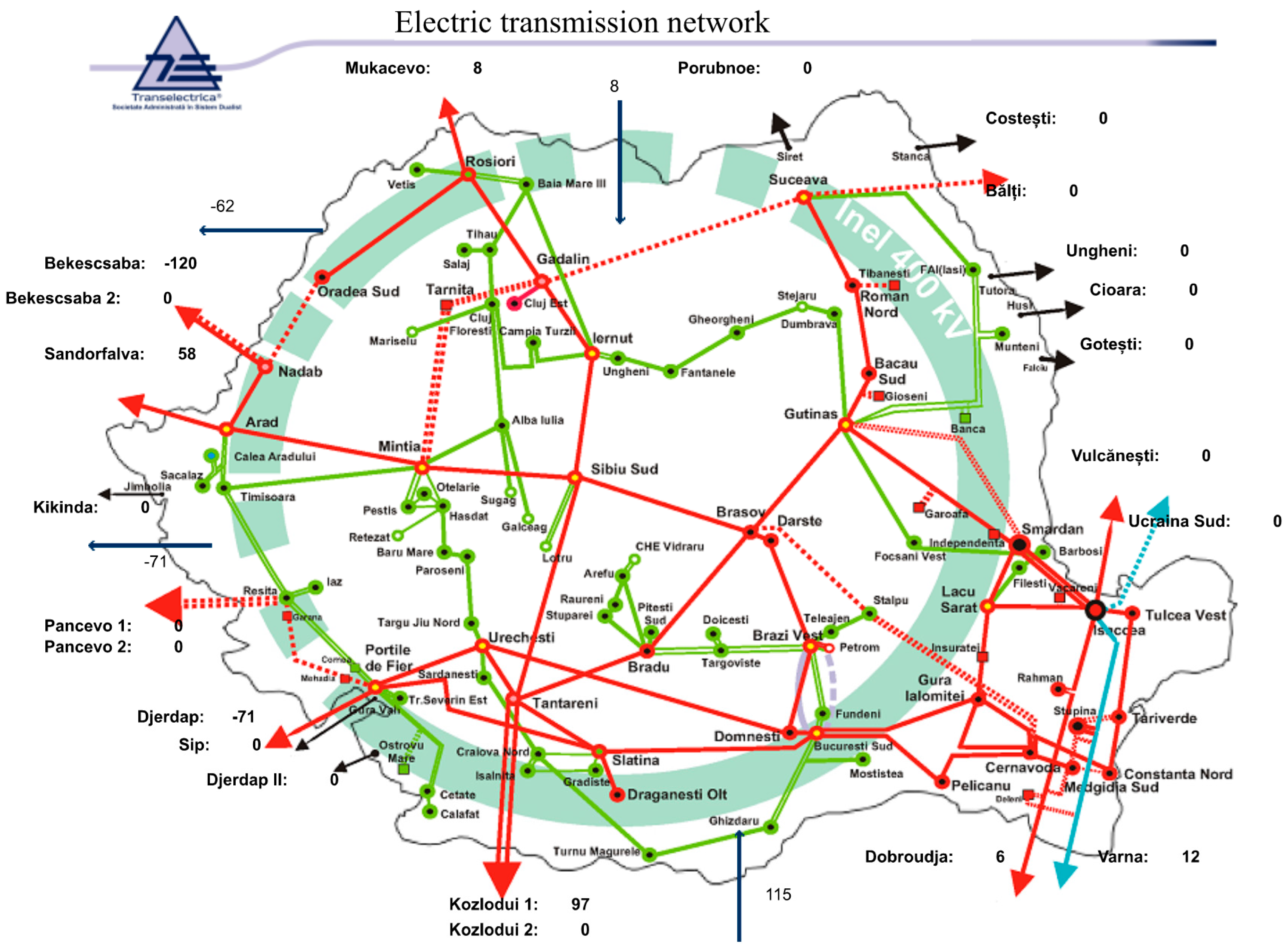Transmission network. ЛЭП 400 Вулканешть Исакча карта.