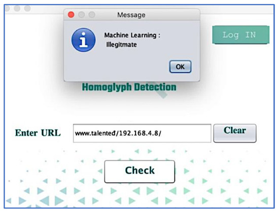 Homoglyph Attack Detection Model Using Machine Learning and Hash Function