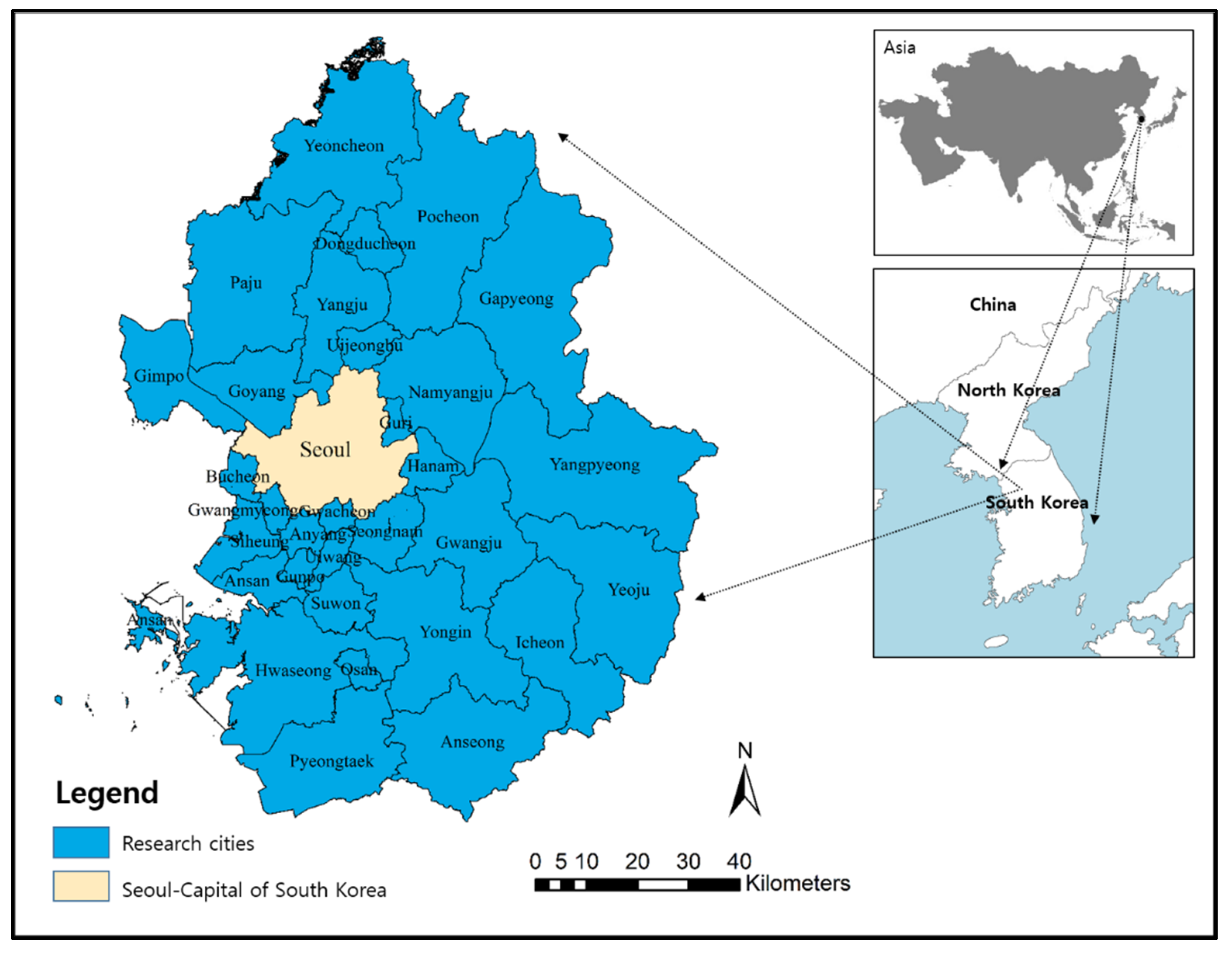 Ansan South Korea Map Land | Free Full-Text | Urban Type Classification And Characteristic  Analysis Through Time-Series Environmental Changes For Land Use Management  For 31 Satellite Cities Around Seoul, South Korea | Html