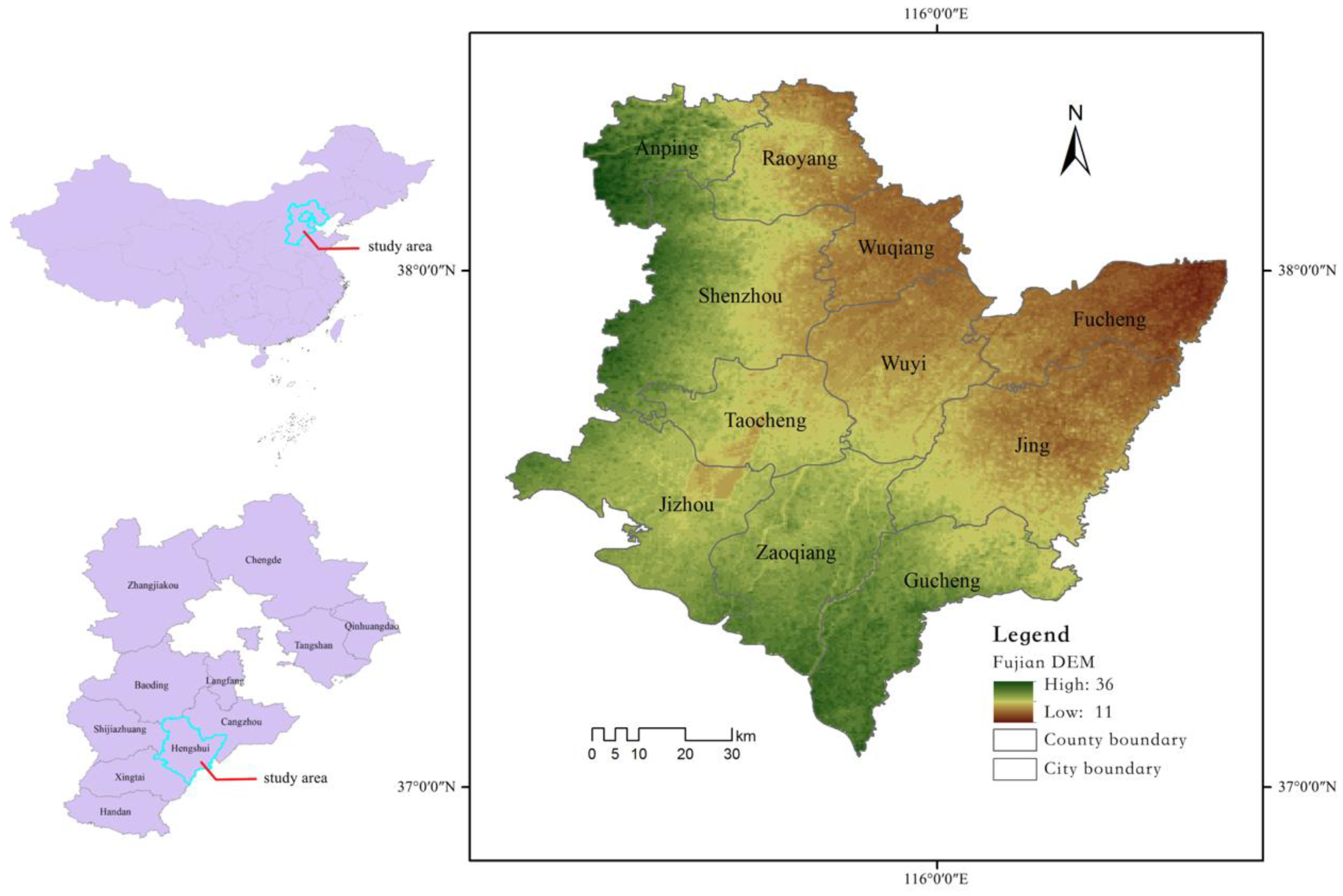 Figure 1. Geographic location map of Hengshui city. 
