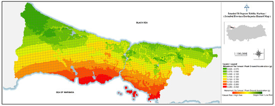 Color-coded earthquake hazard map of Istanbul Province