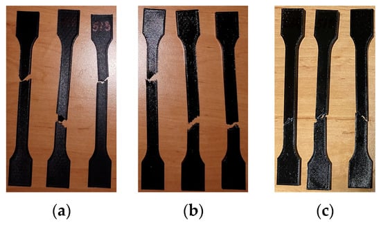 Specimens with PLA and PLA/CF materials for tensile test
