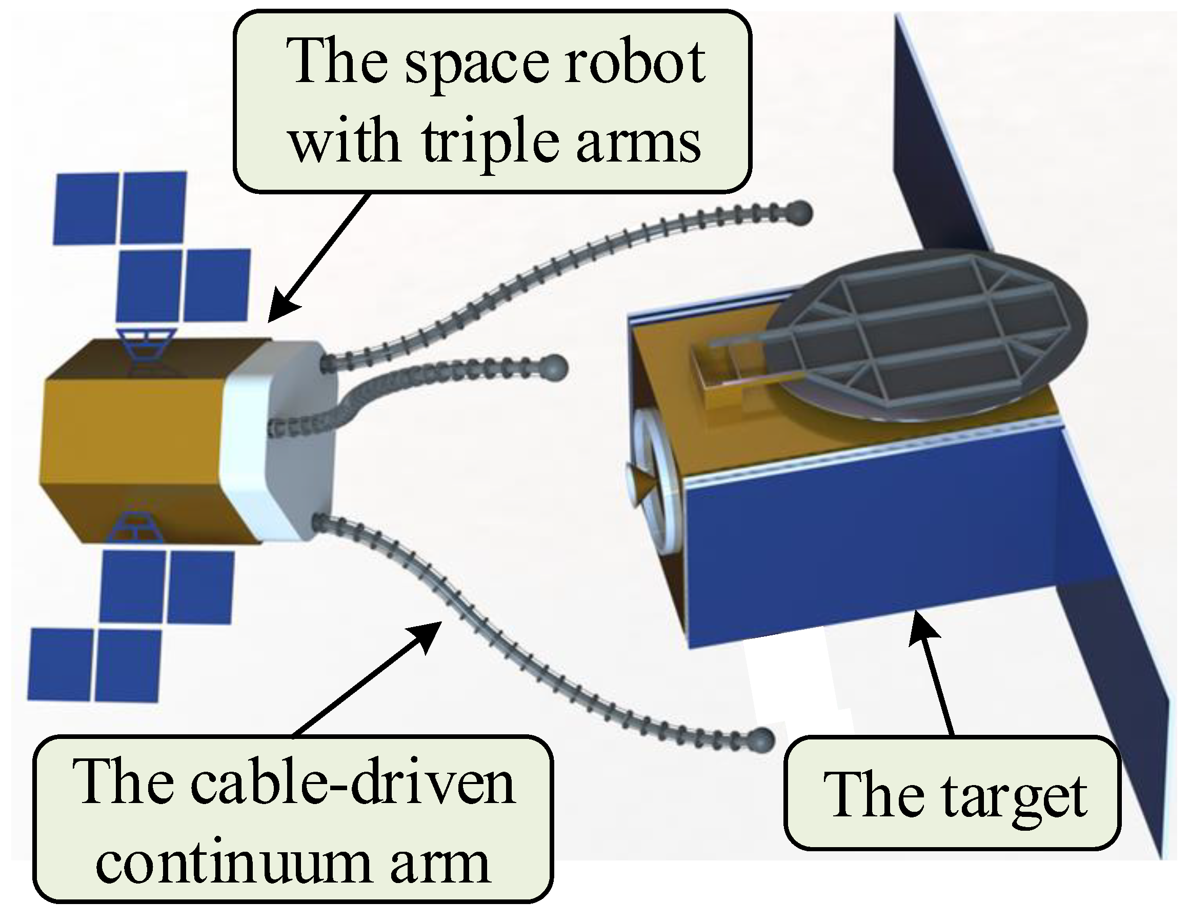 Micromachines | Full-Text | A Novel Space Robot with Triple Cable-Driven Continuum Arms for Space Grasping