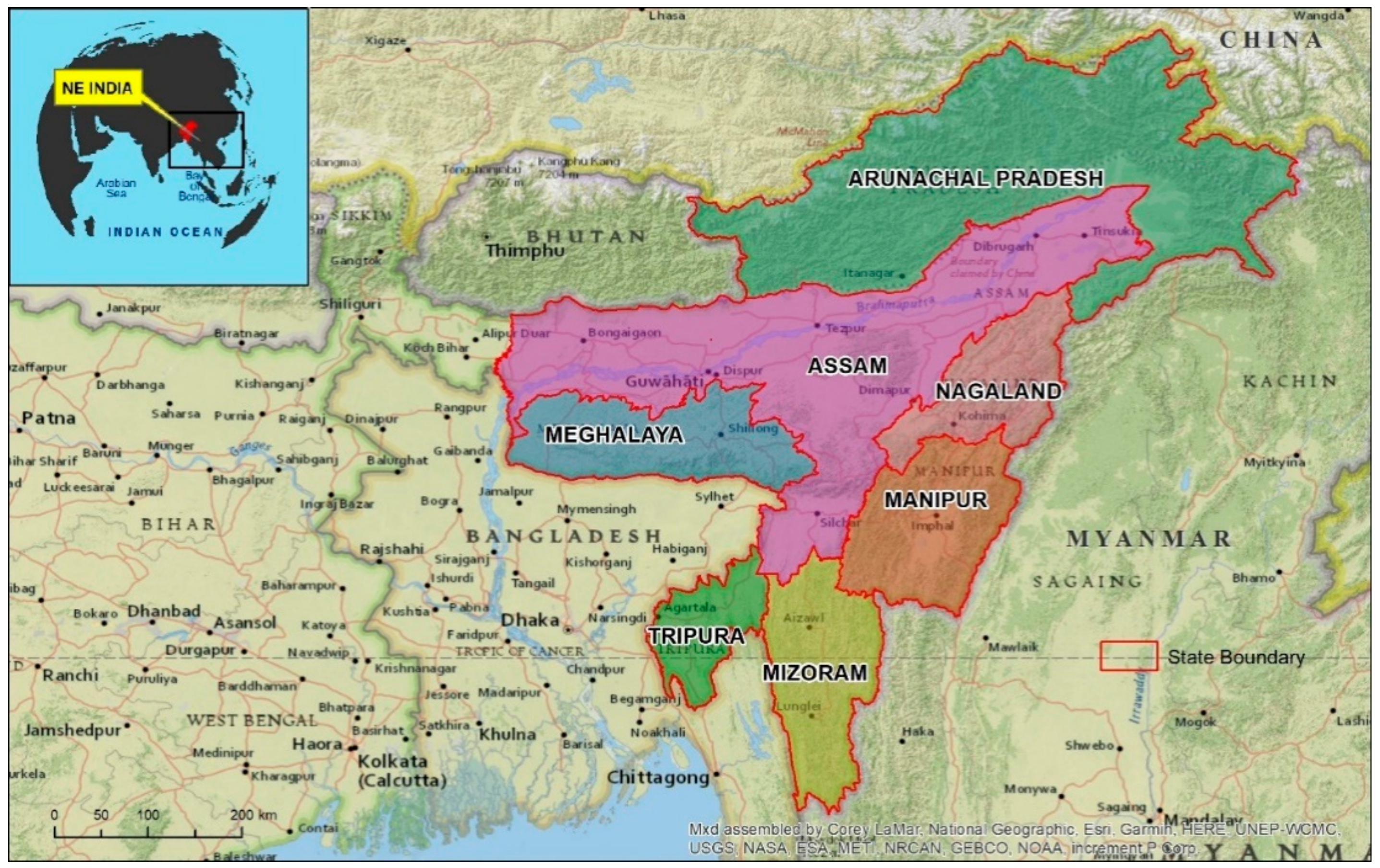 North East India Map With States