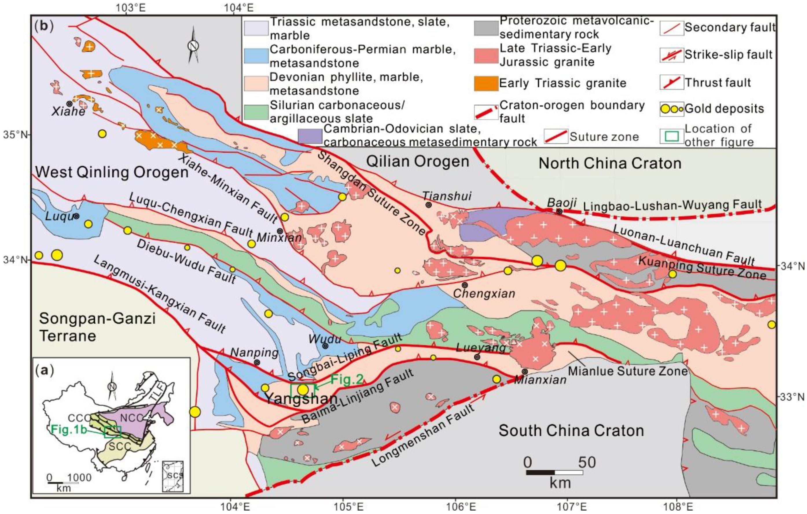 a) Schematic geological map of North Qinling orogenic belt