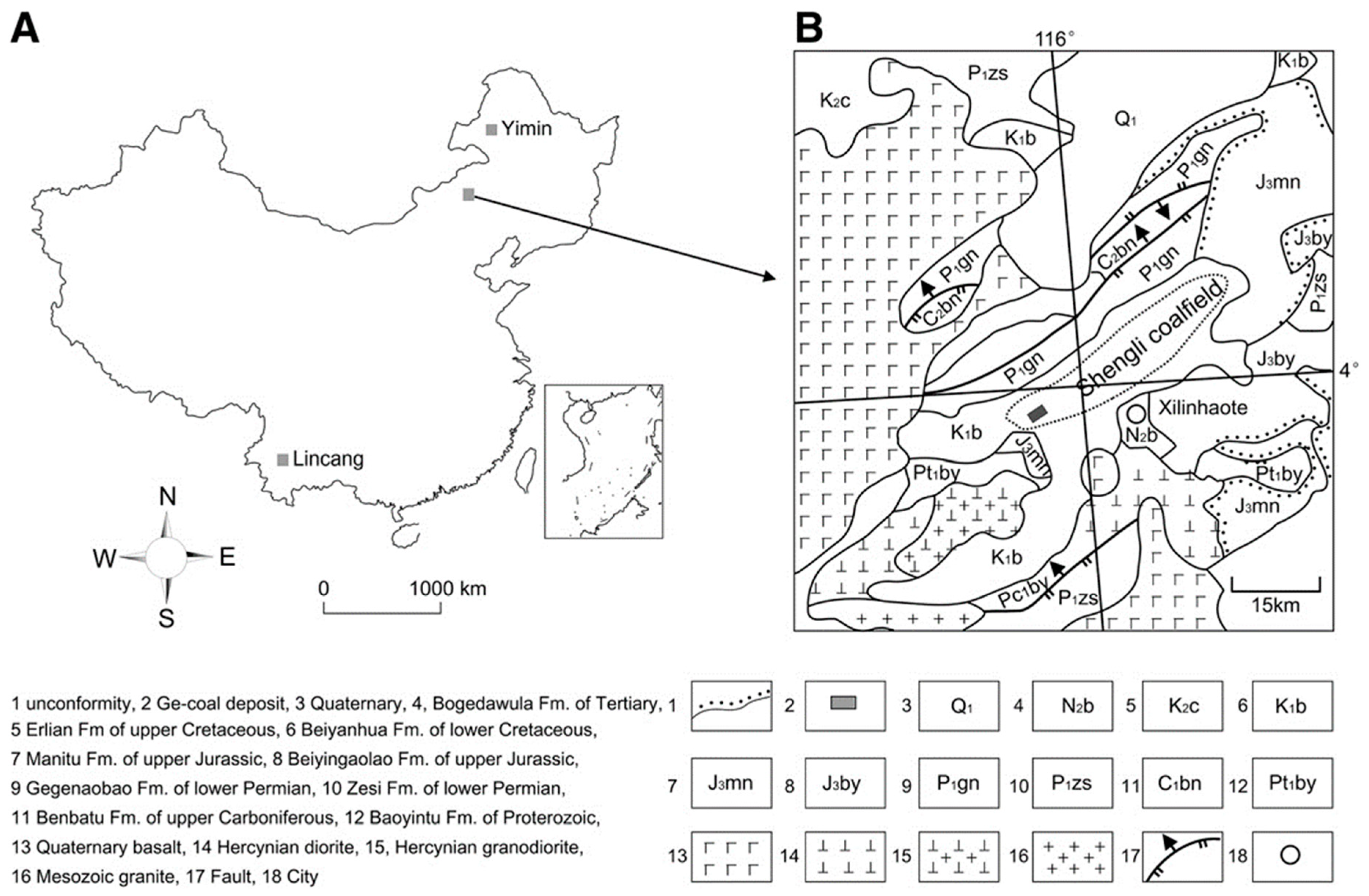 Selected samples. (a) a lignite sample in the Erlian Basin, (b) an