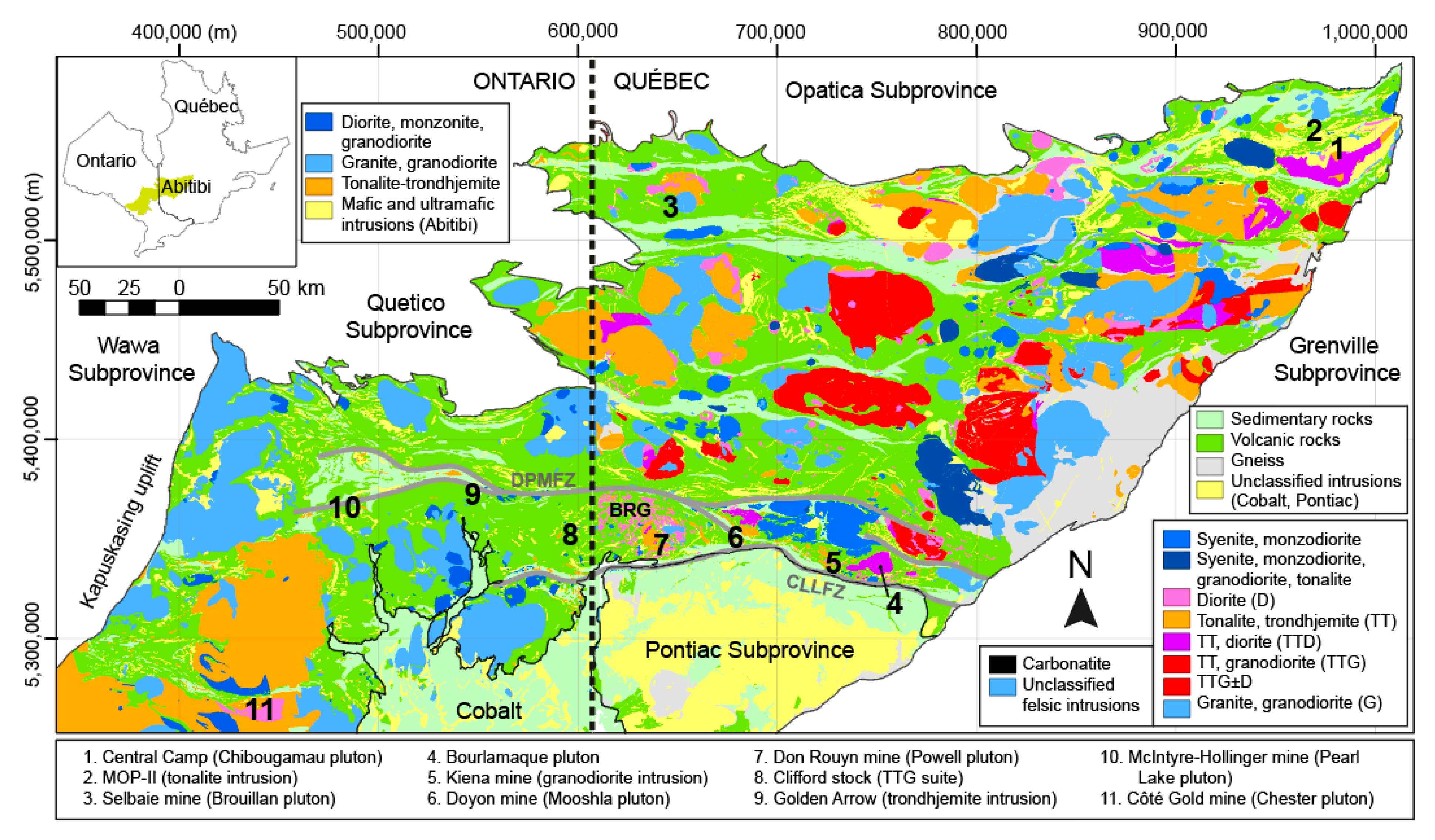 Ponctuation exilé boiteux ceintures de roches vertes archéennes abitibi