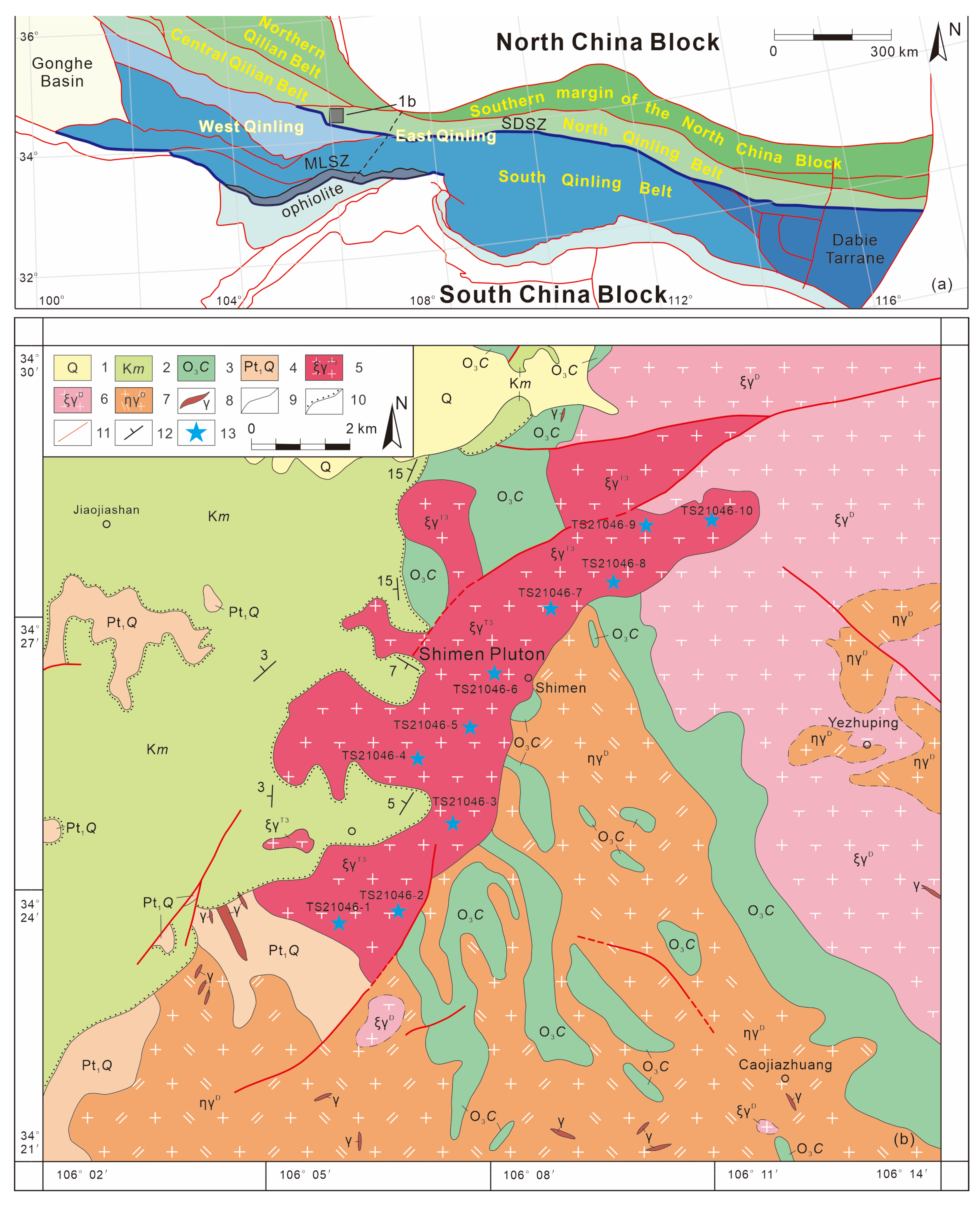 a) Schematic geological map of North Qinling orogenic belt