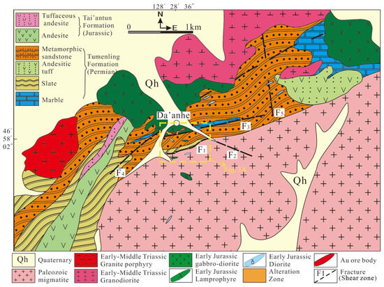 Genesis and Prospecting Potential of the Da’anhe Skarn Au Deposit in the Central of the Lesser Xing’an Range, NE China: Evidence from Skarn Mineralogy, Fluid Inclusions and H-O Isotopes Genesis and Prospecting Potential of the Da’anhe Skarn Au Deposit in the Central of the Lesser Xing’an Range, NE China: Evidence from Skarn Mineralogy, Fluid Inclusions and H-O Isotopes