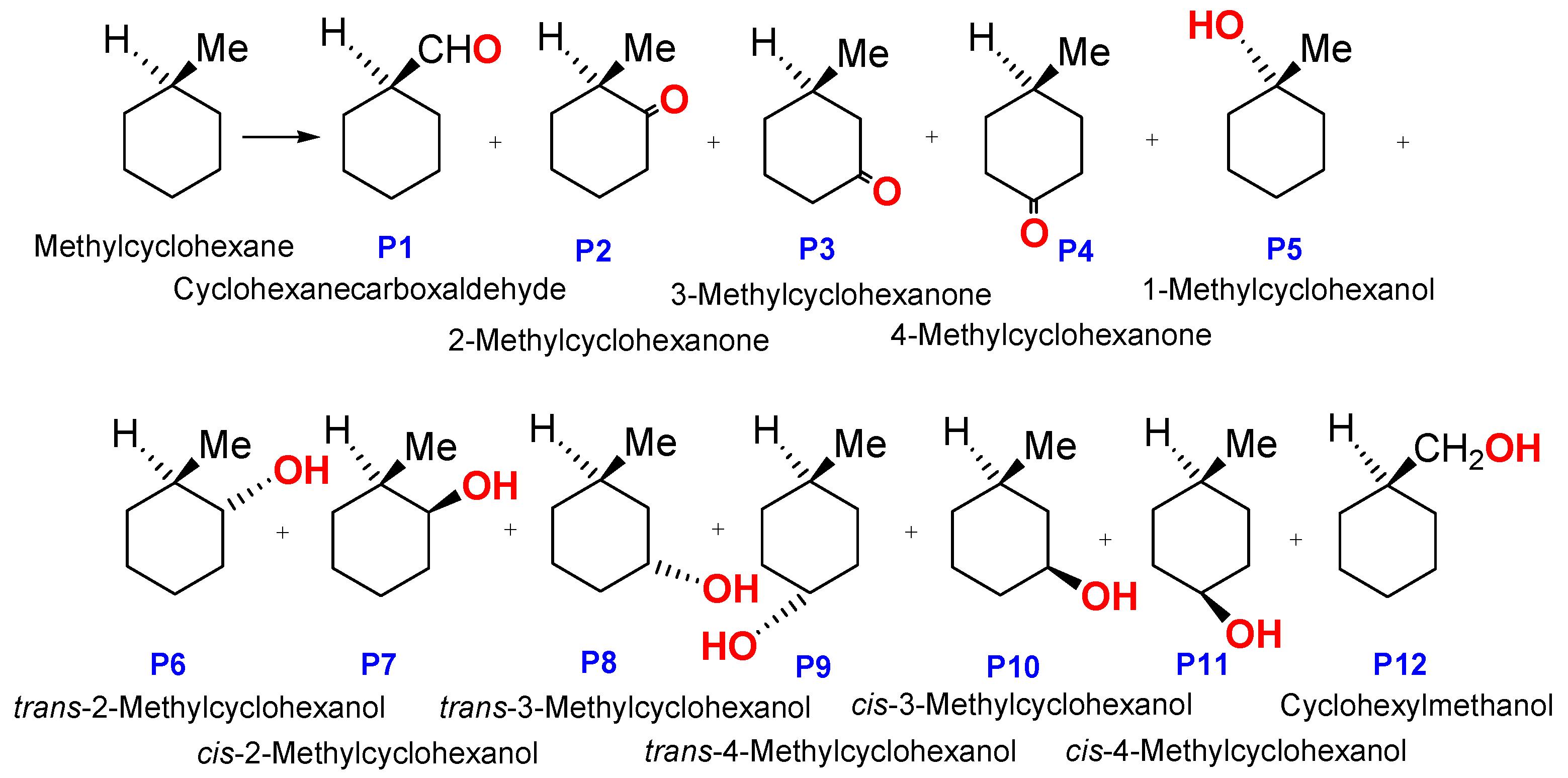 Figure 5.Products formed in the methylcyclohexane oxidation. 