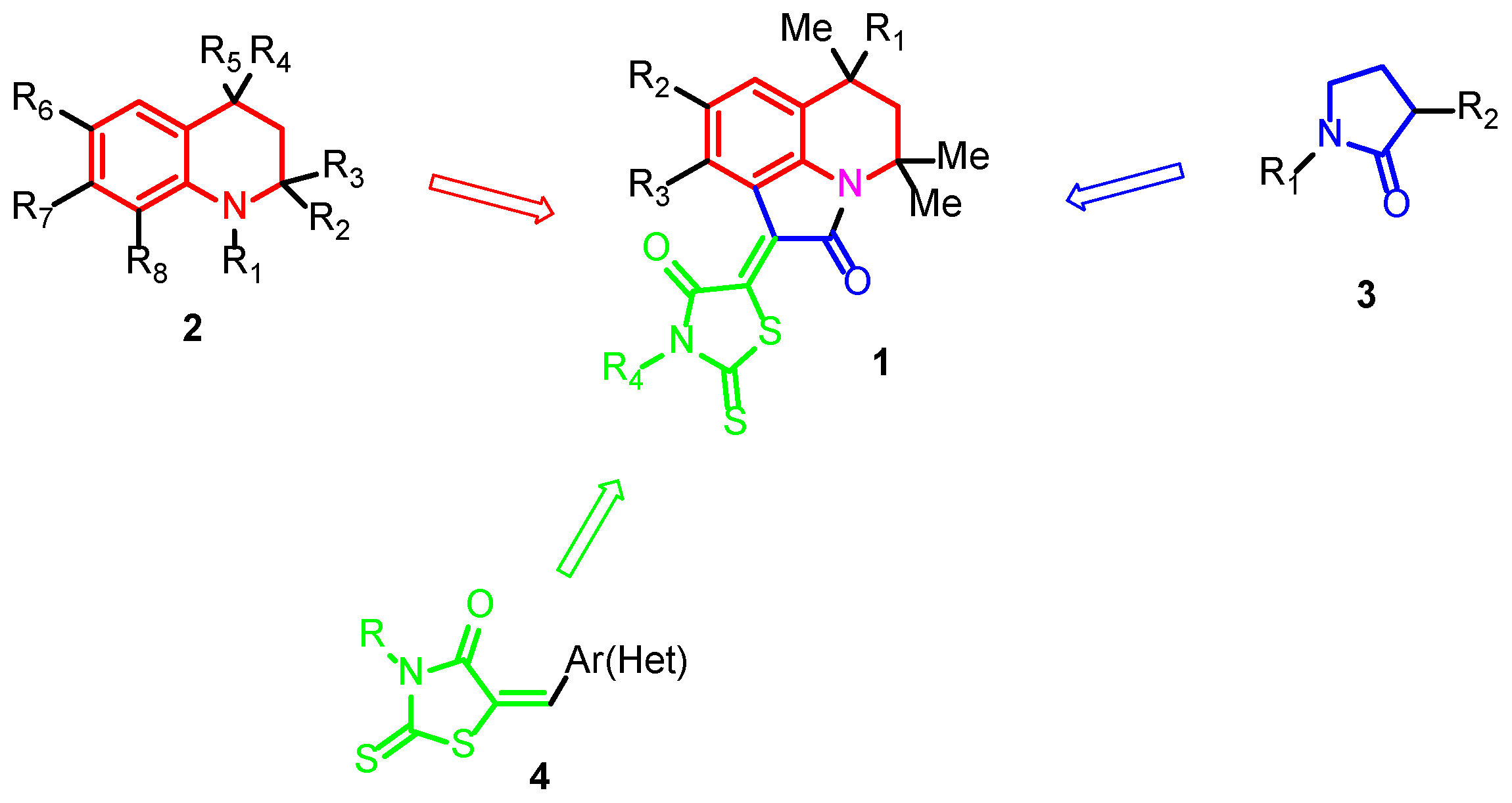 New Hybrid Tetrahydropyrrolo[3,2,1-ij]quinolin-1-ylidene-2
