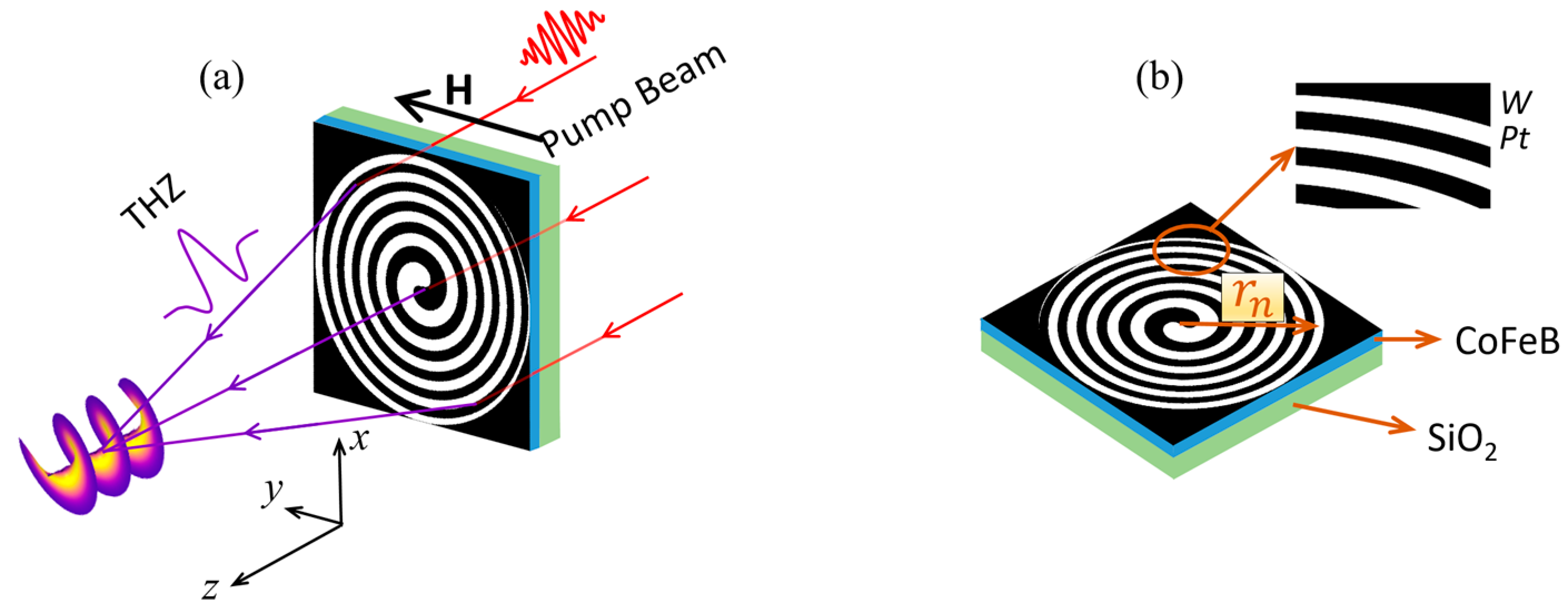 Generation of a Focused THz Vortex Beam from a Spintronic