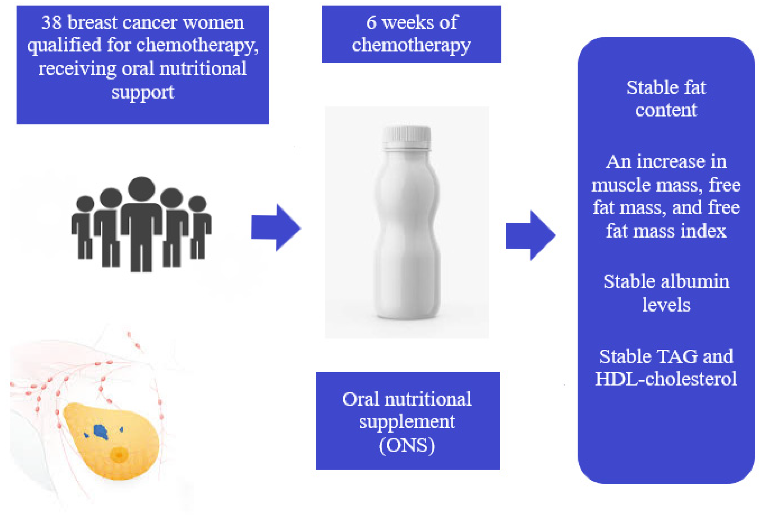 Nutrients Free Full-Text Beneficial Effects of Oral Nutritional Supplements on Body Composition and Biochemical Parameters in Women with Breast Cancer Undergoing Postoperative Chemotherapy A Propensity Score Matching Analysis image