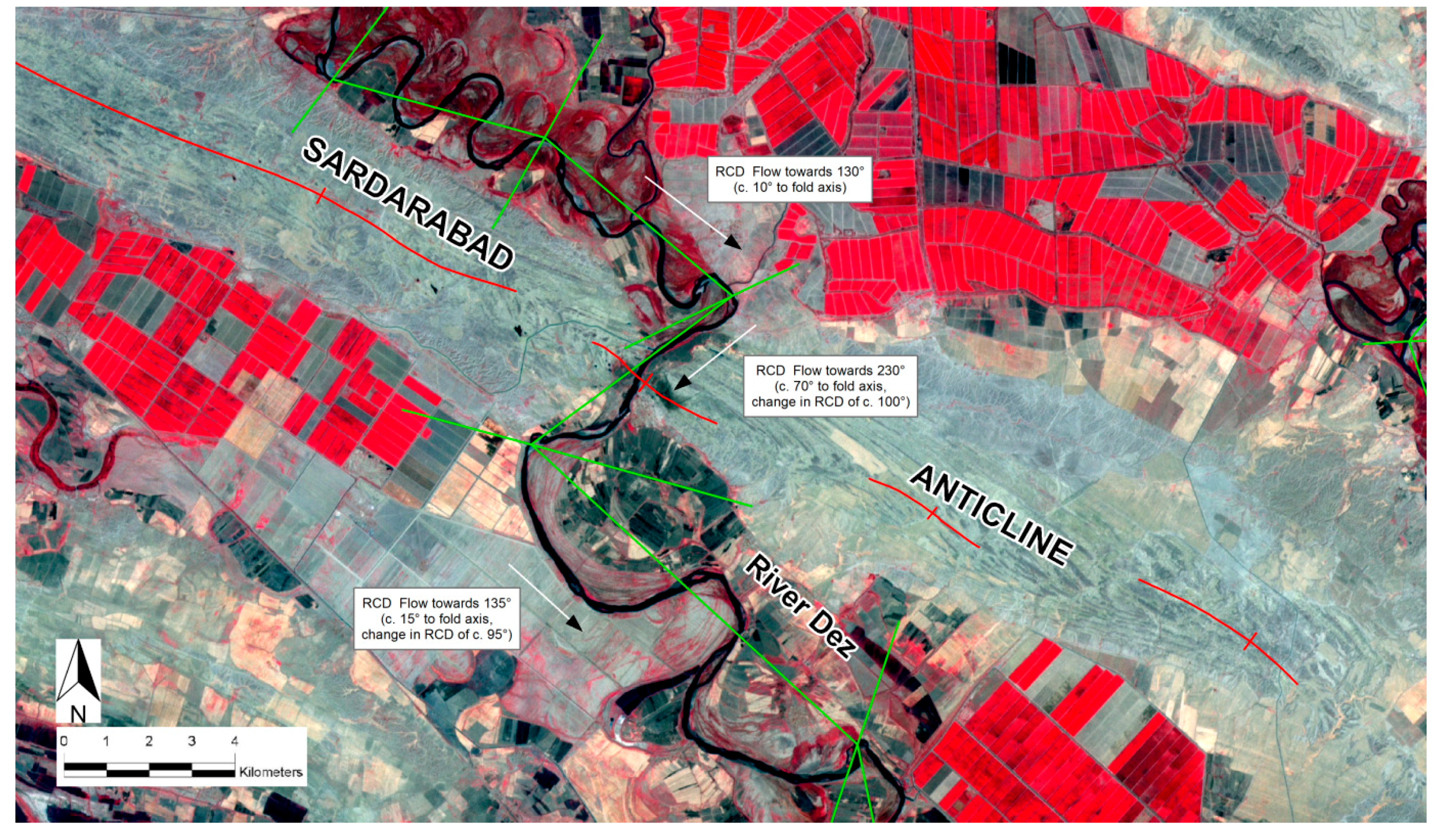 Photographs and scheme of geomorphic features: A, steep-sided wash bank