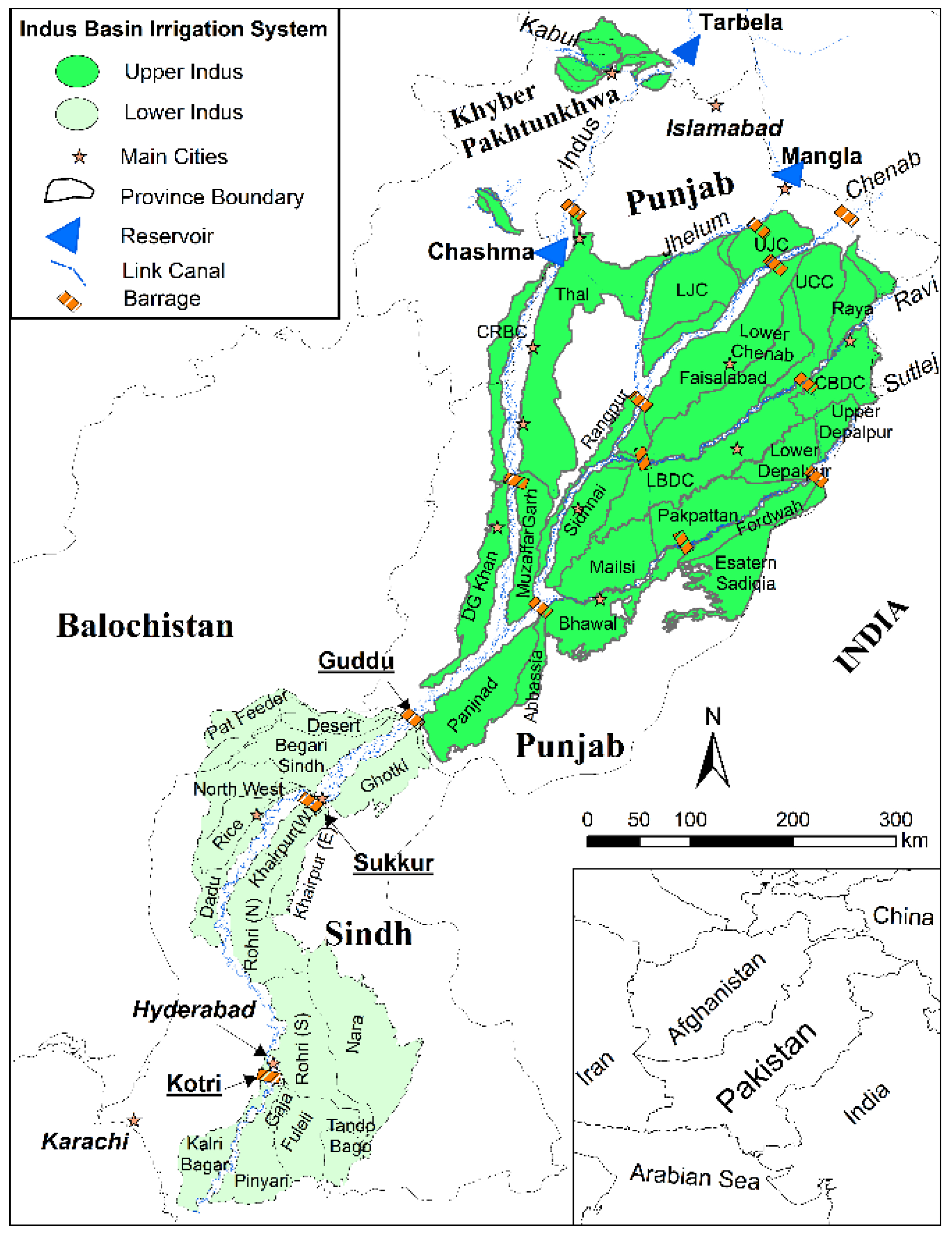 Map of Plains of Pakistan: Upper & Lower Indus Plain & Delta