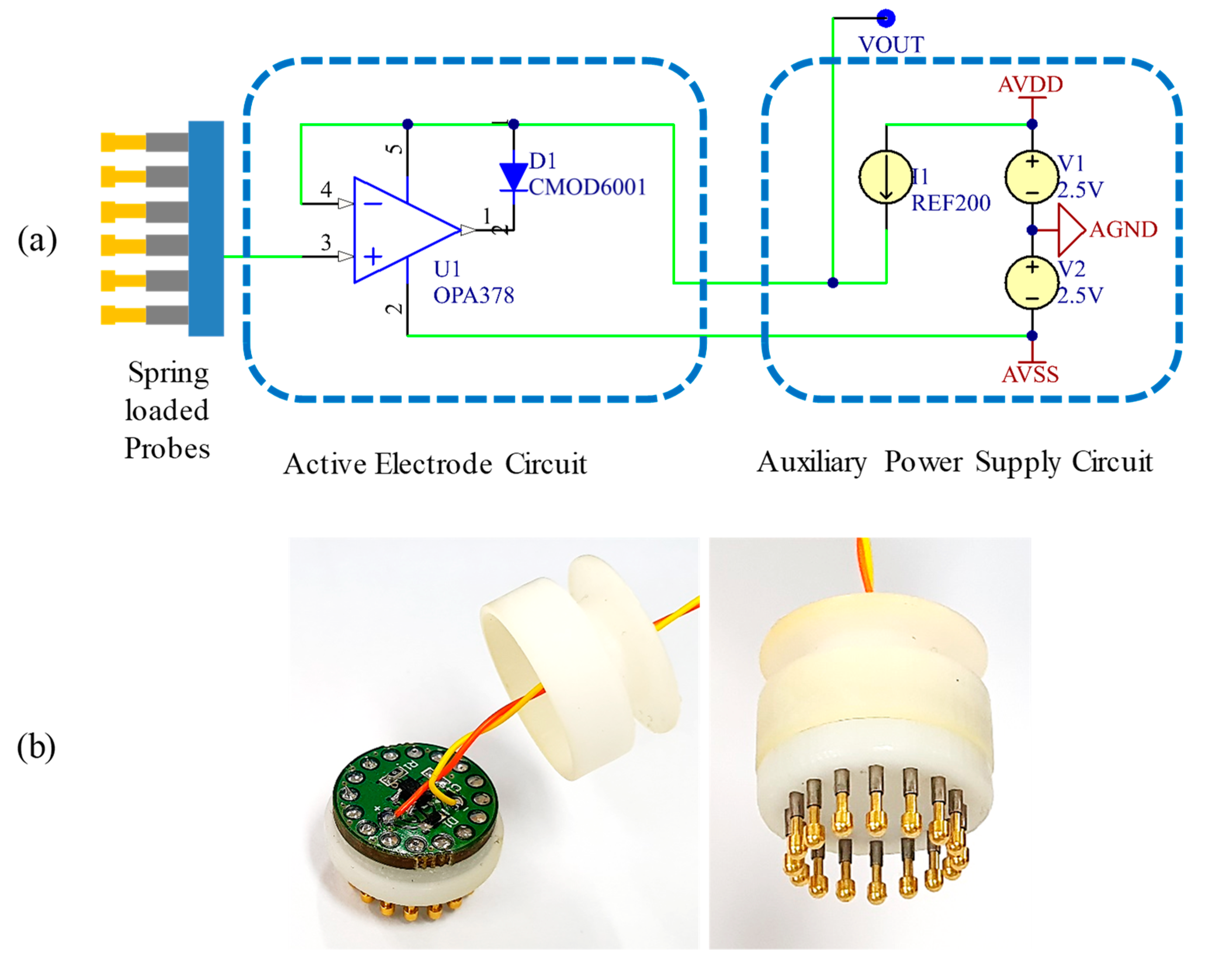 Sensors Free FullText TwoWired Active SpringLoaded Dry Electrodes for EEG Measurements