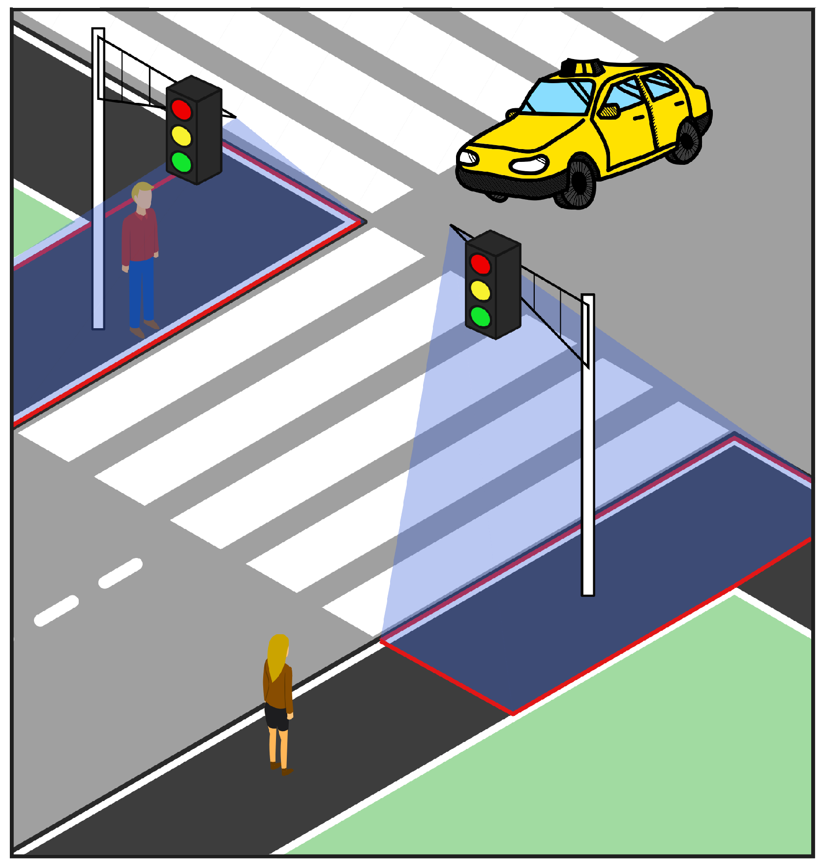 Zebra crossing, pedestrian cross warning traffic road sign in blue