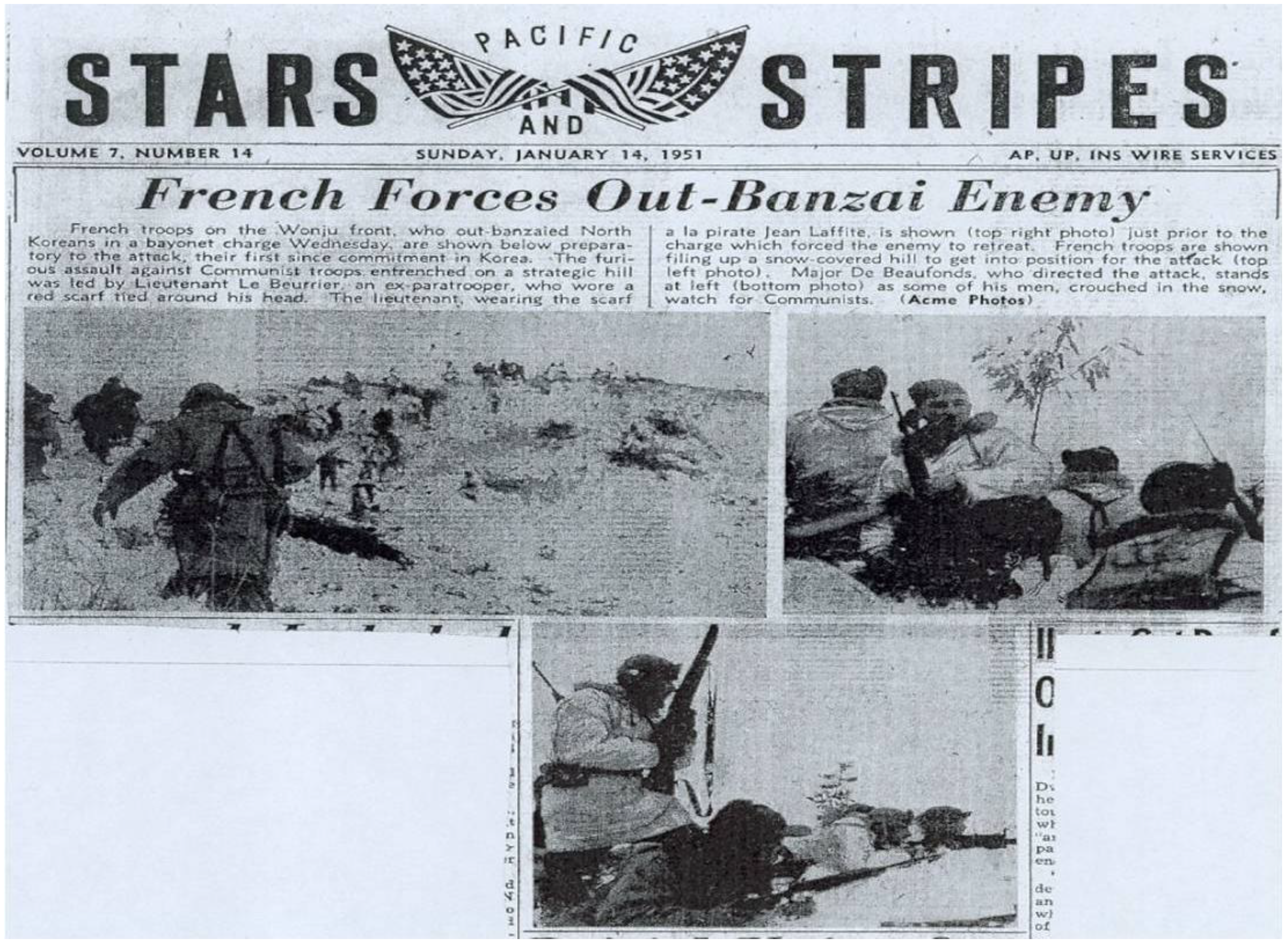 1951 Korean War letter Gen. Young 2nd Inf, Div. praise French troops