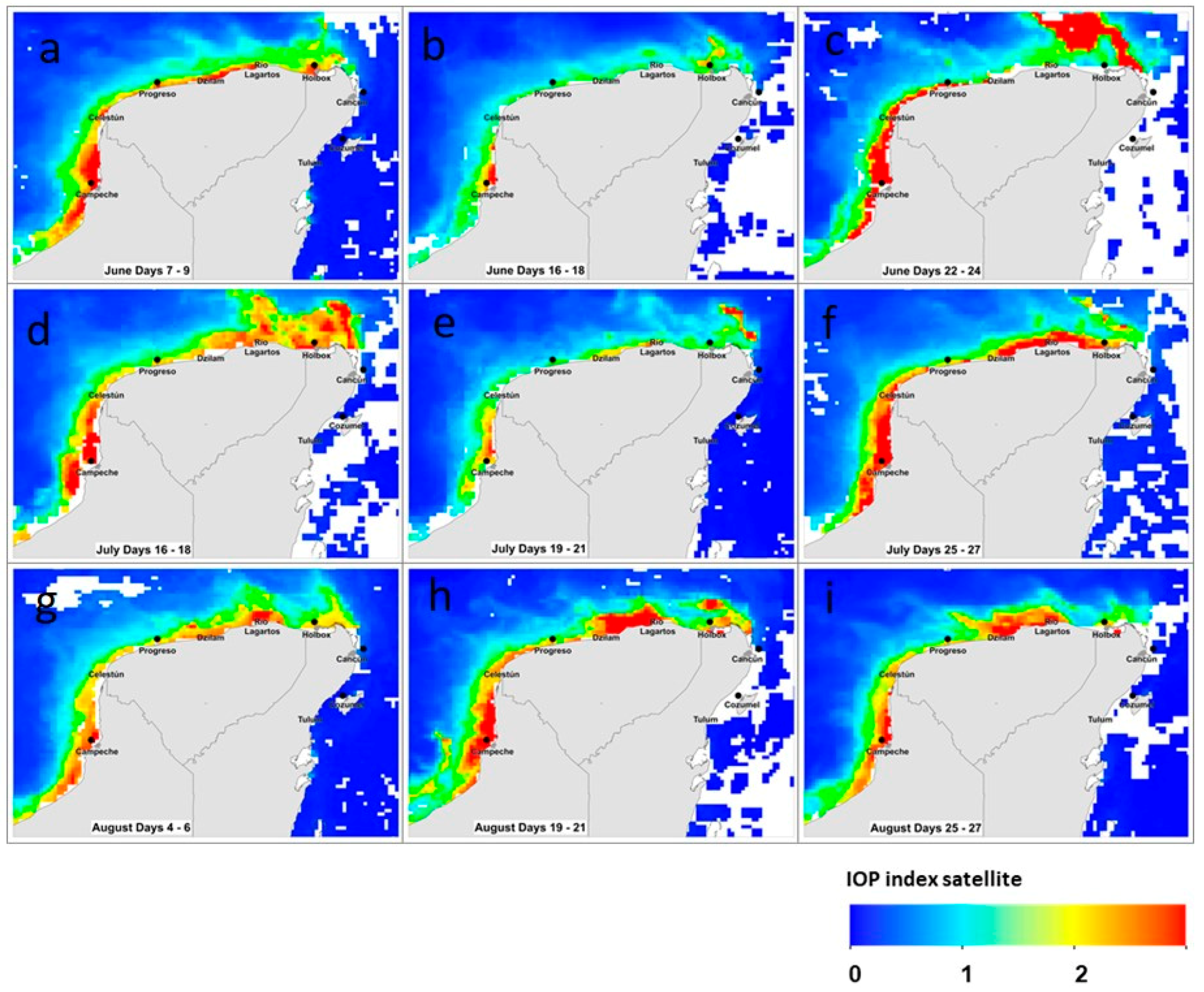Sustainability | Full-Text | Mapping Satellite Inherent Optical Properties in Coastal Waters of the Yucatán Peninsula (Mexico) | HTML