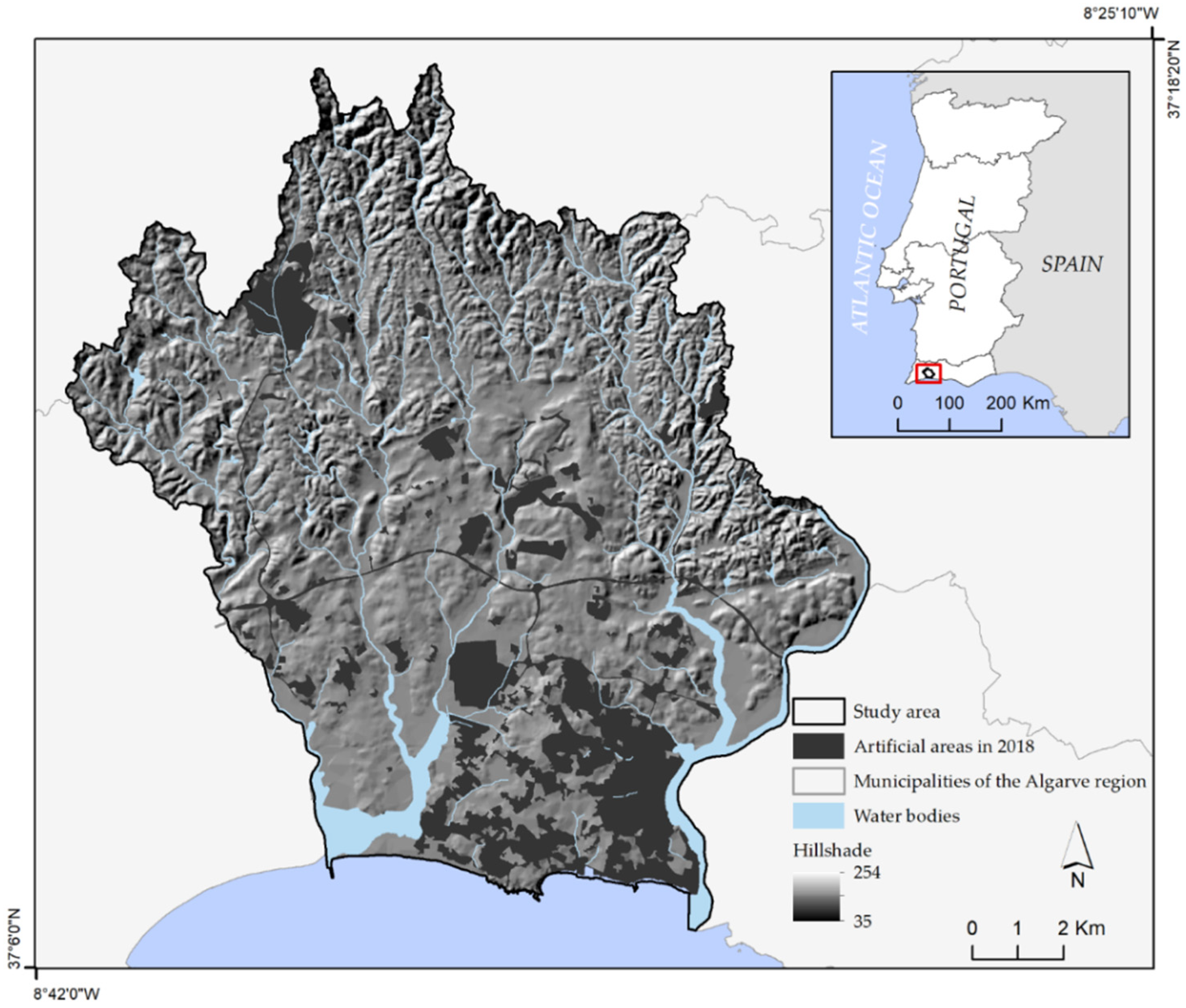 Physical Location Map of Algarve