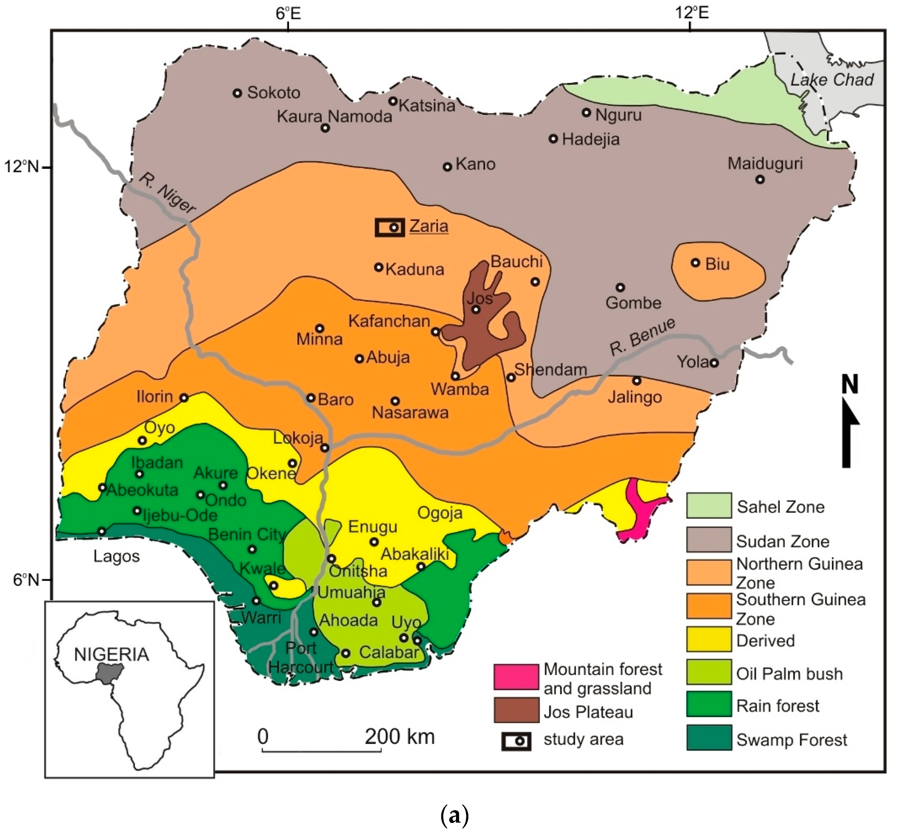 Map Of Nigeria Showing Vegetation Belts Sustainability | Free Full-Text | Afforestation Of Transformed Savanna And  Resulting Land Cover Change: A Case Study Of Zaria (Nigeria) | Html
