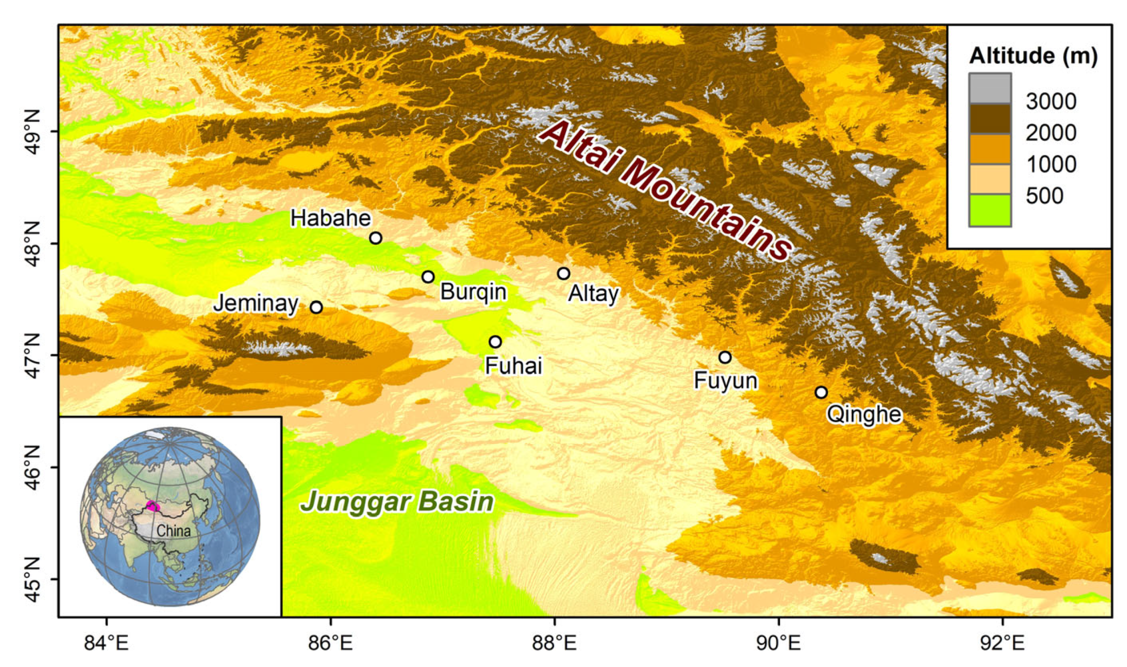 altai mountains map