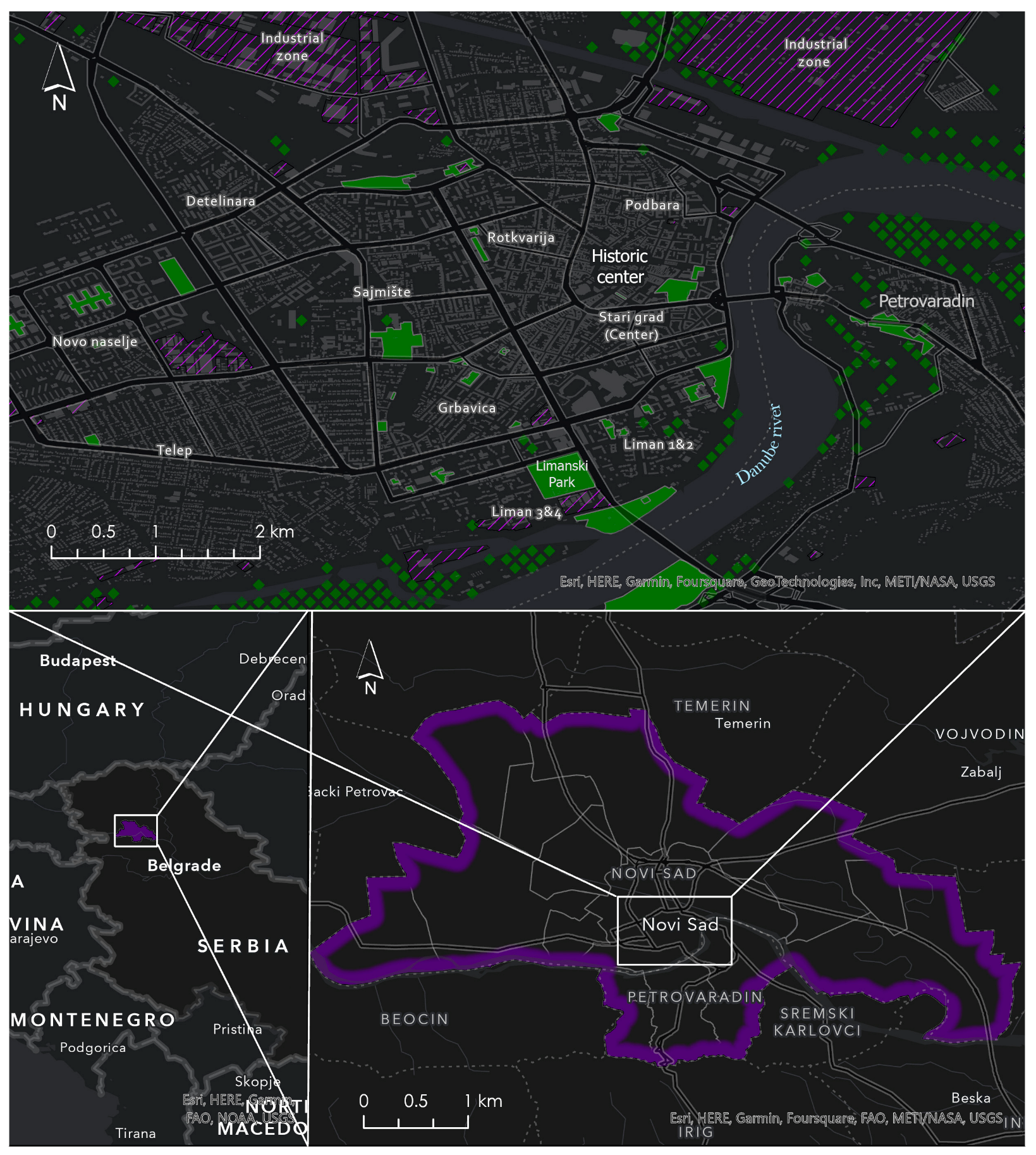 Schematic map of Vojvodina with important names of localities and