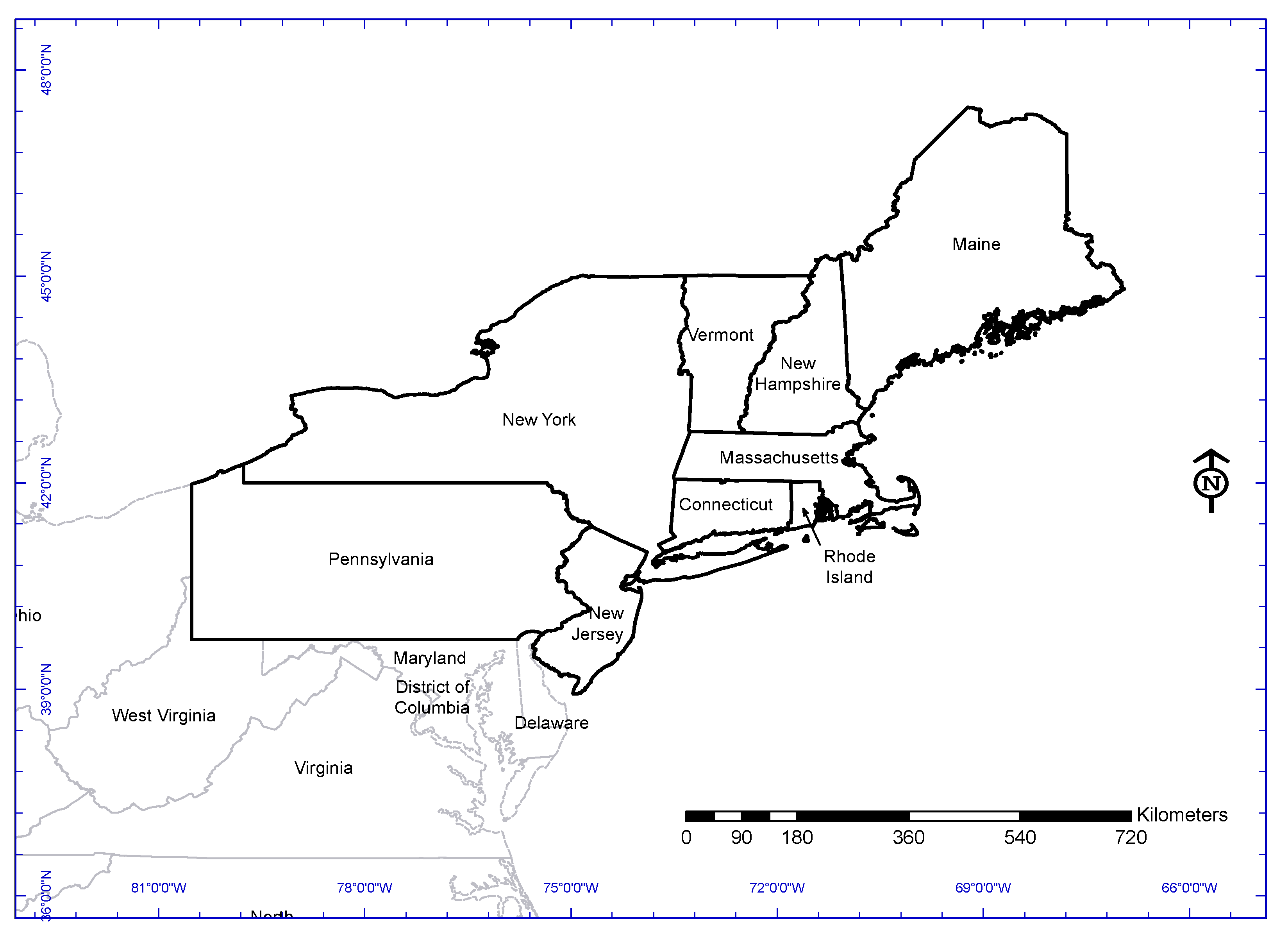 blank northeastern map